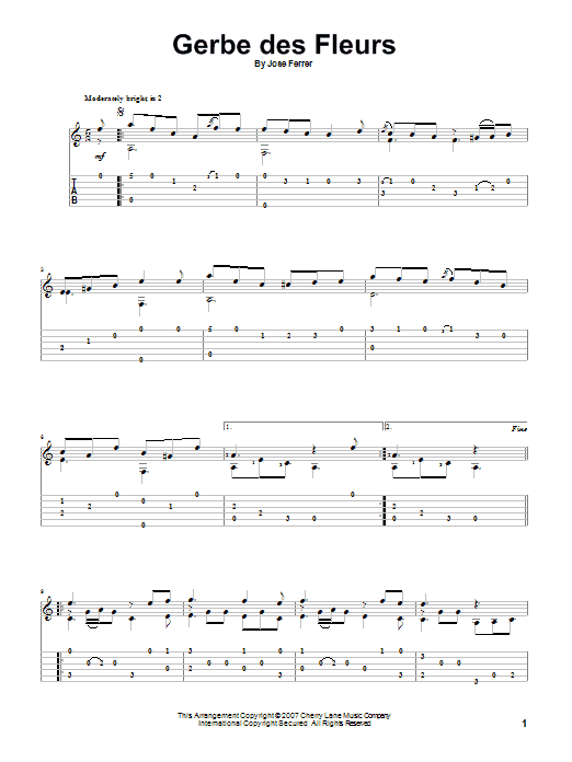 Jose Ferrer Gerbe Des Fleurs sheet music notes and chords. Download Printable PDF.