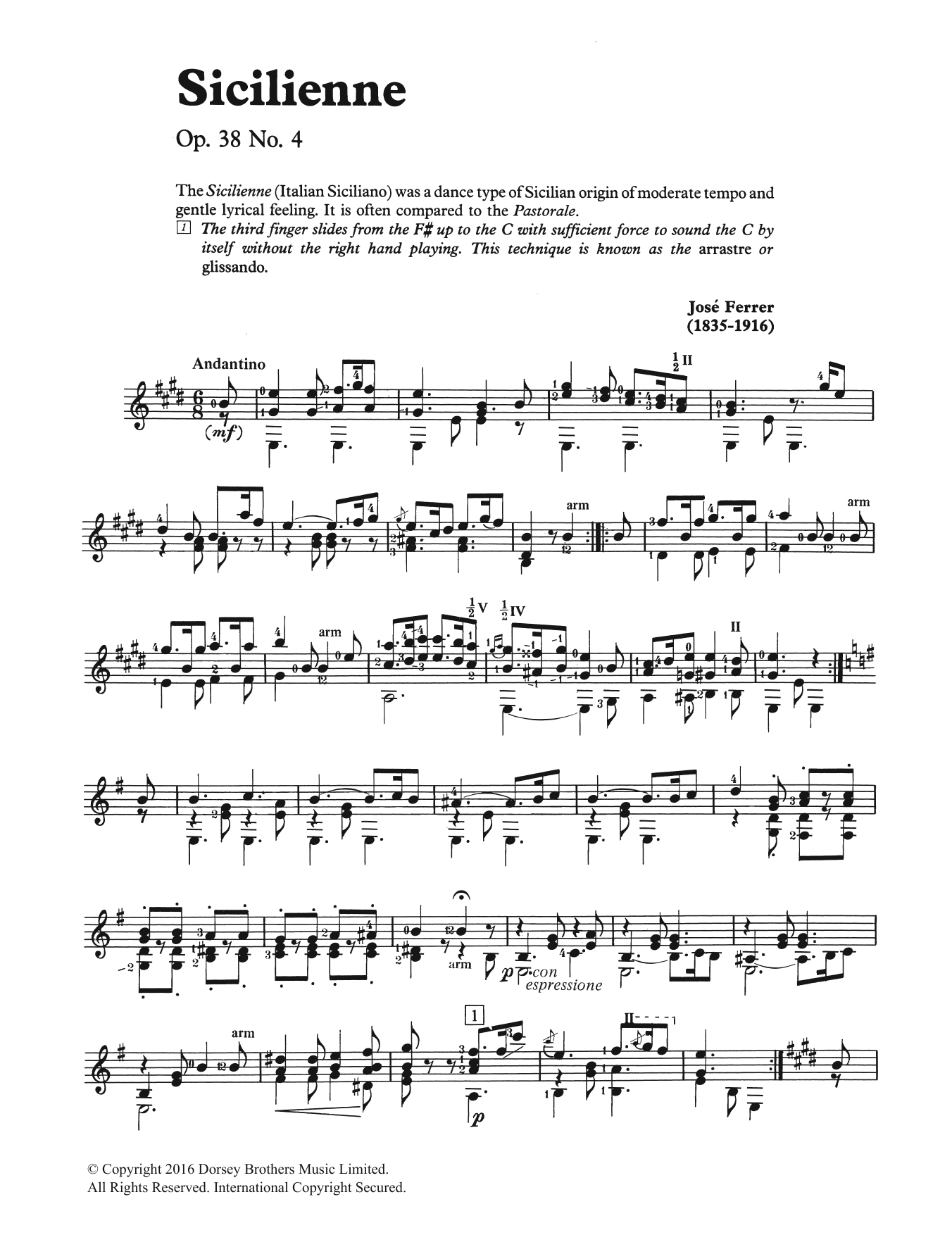 José Ferrer Sicilienne sheet music notes and chords arranged for Easy Guitar