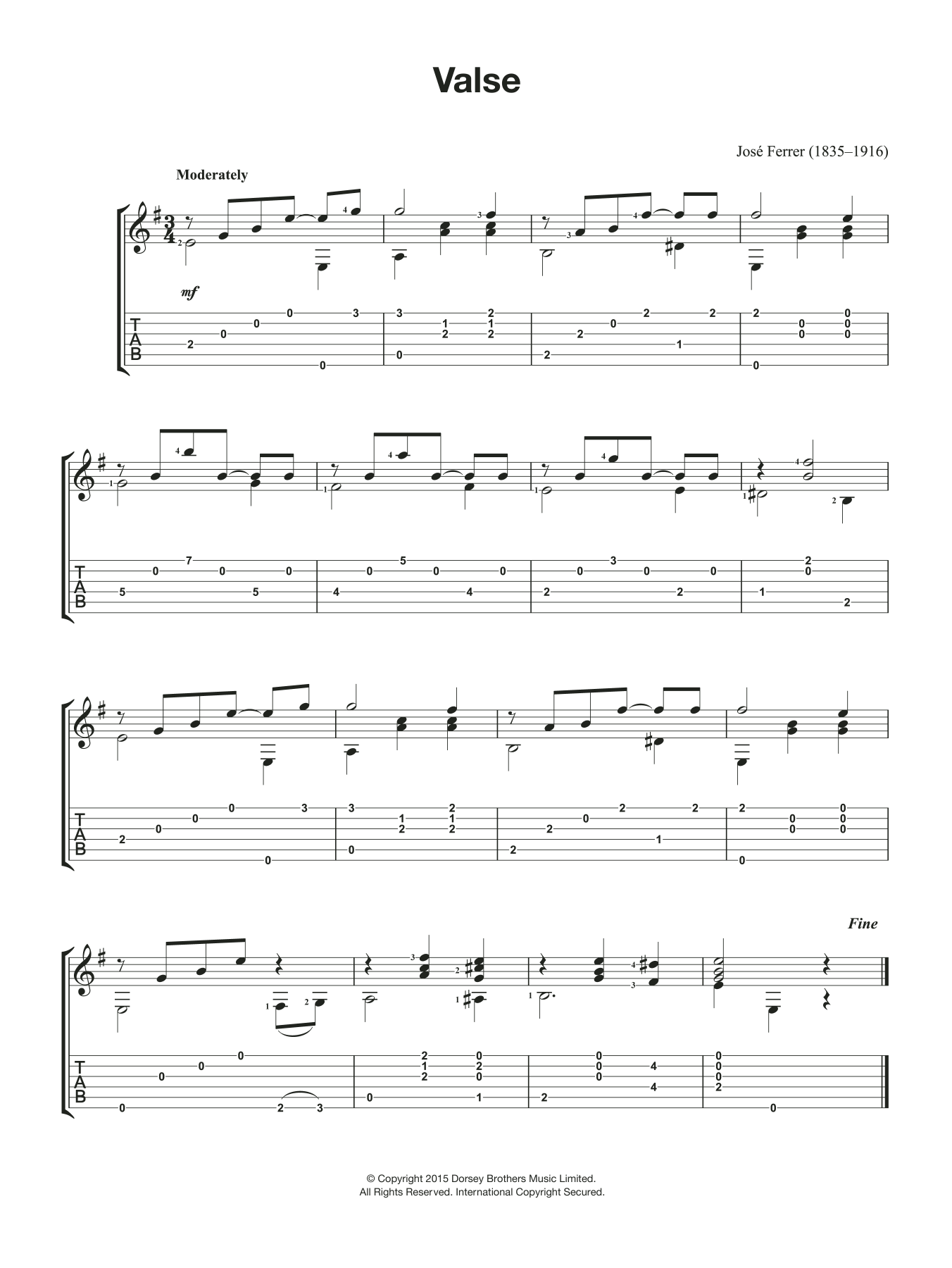 José Ferrer Valse sheet music notes and chords. Download Printable PDF.