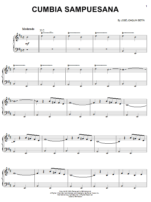 Learn to play Jose Joaquin Betin Cumbia Sampuesana sheet music for Piano, Vocal & Guitar Chords (Right-Hand Melody) in minutes. Price: 7.8900$ Jose Joaquin Betin Cumbia Sampuesana sheet music notes and chords arranged for Piano, Vocal & Guitar Chords (Right-Hand Melody)