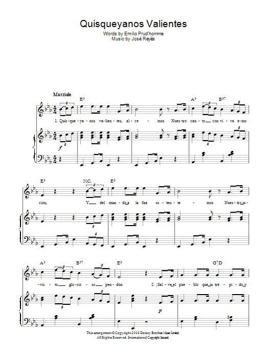 Learn to play Jose Reyes Quisqueyanos Valientes (Dominican Republic National Anthem) sheet music for Piano, Vocal & Guitar Chords in minutes. Price: 7.8900$ Jose Reyes Quisqueyanos Valientes (Dominican Republic National Anthem) sheet music notes and chords arranged for Piano, Vocal & Guitar Chords
