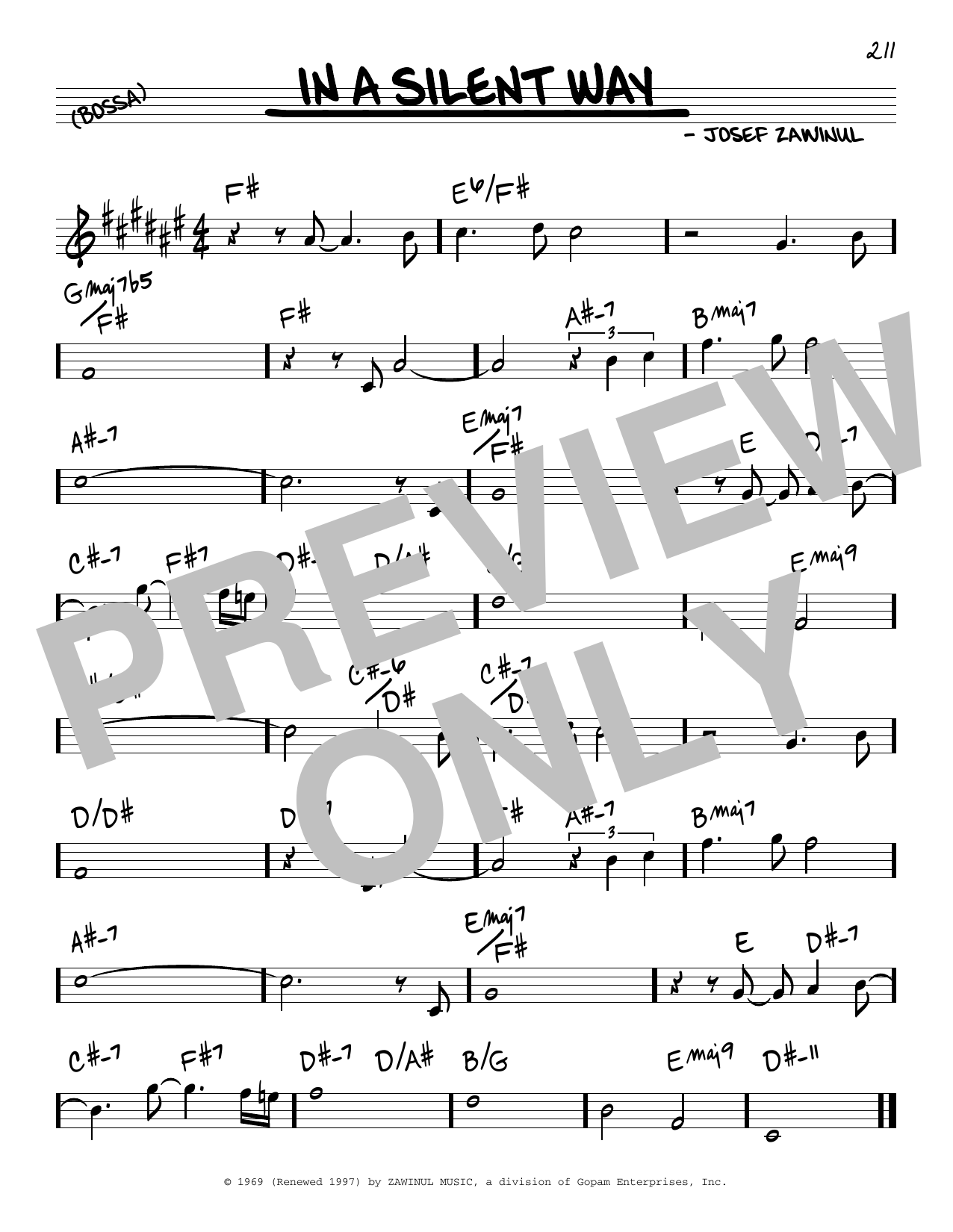 Learn to play Josef Zawinul In A Silent Way sheet music for Real Book – Melody & Chords in minutes. Price: 5.9900$ Josef Zawinul In A Silent Way sheet music notes and chords arranged for Real Book – Melody & Chords