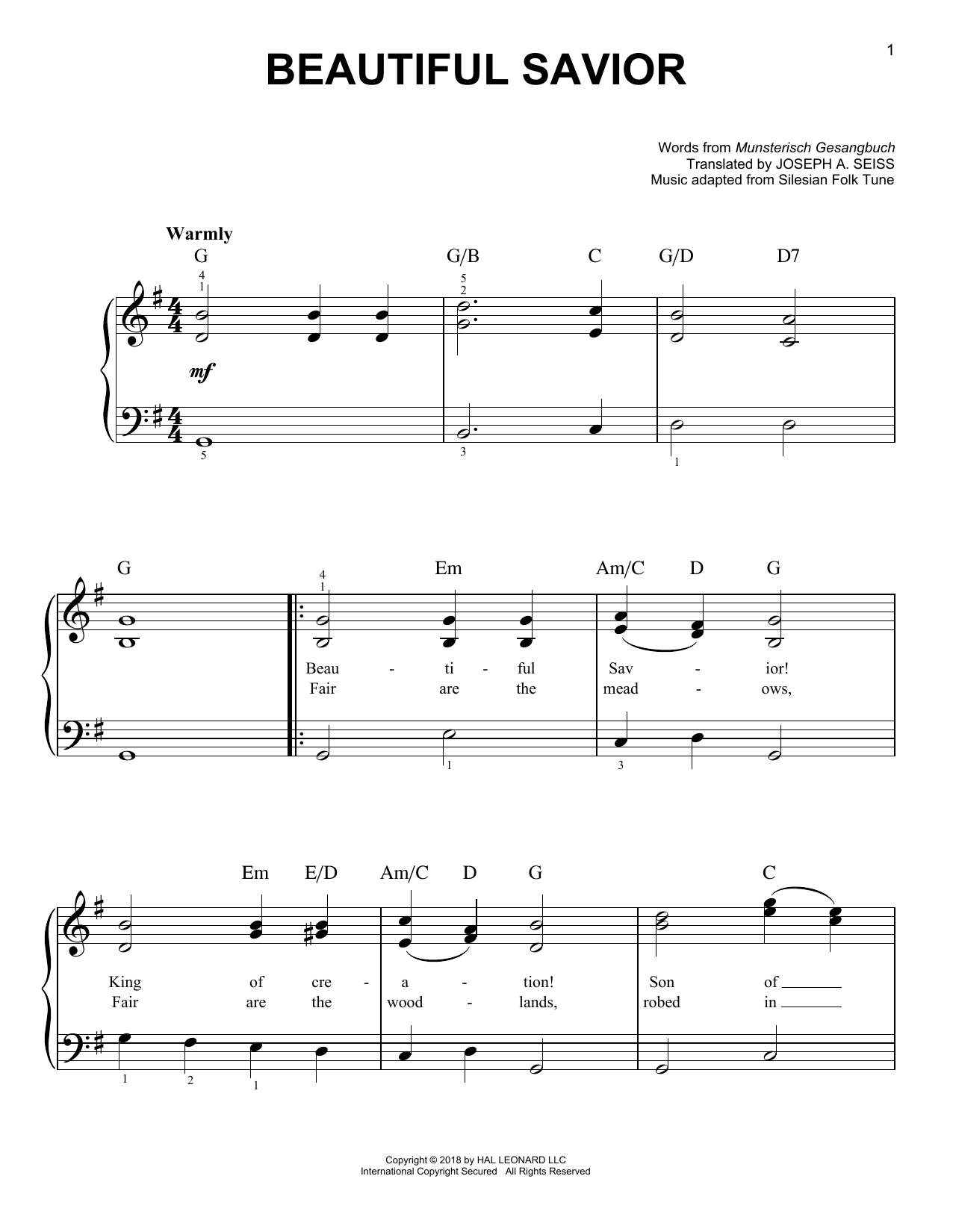 Joseph A. Seiss Beautiful Savior sheet music notes and chords. Download Printable PDF.