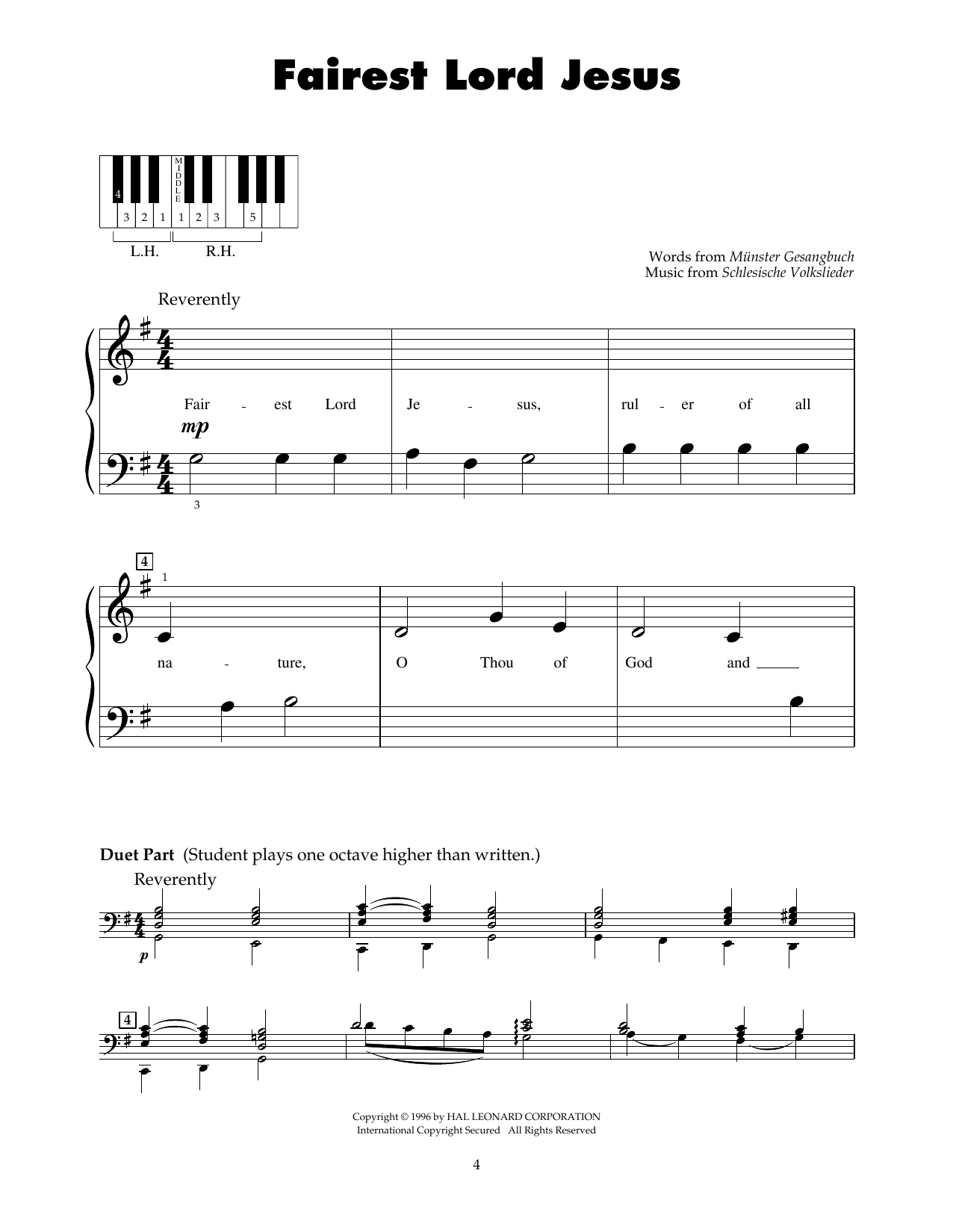 Joseph August Seiss Fairest Lord Jesus sheet music notes and chords. Download Printable PDF.