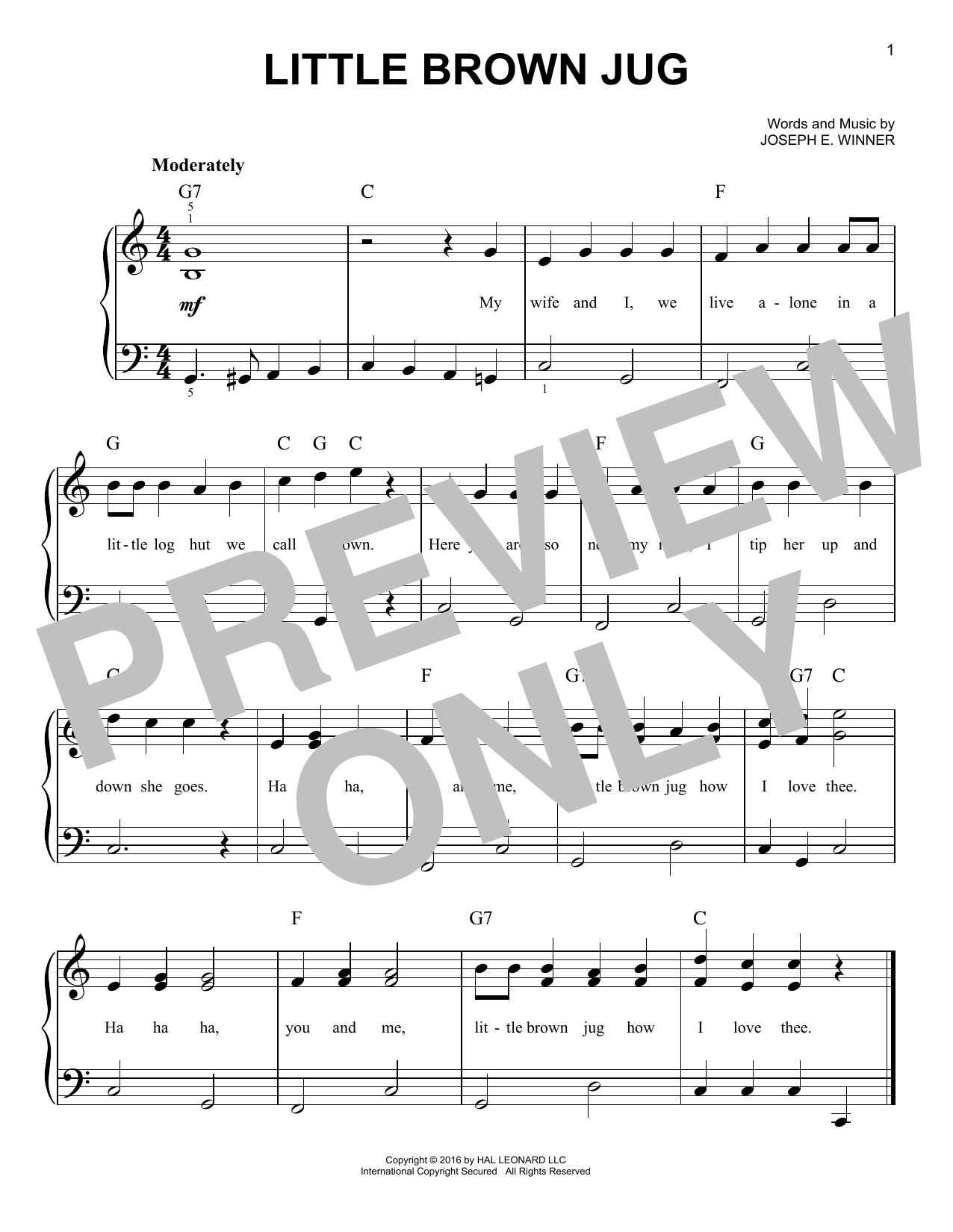 Traditional Little Brown Jug sheet music notes and chords arranged for Piano Solo