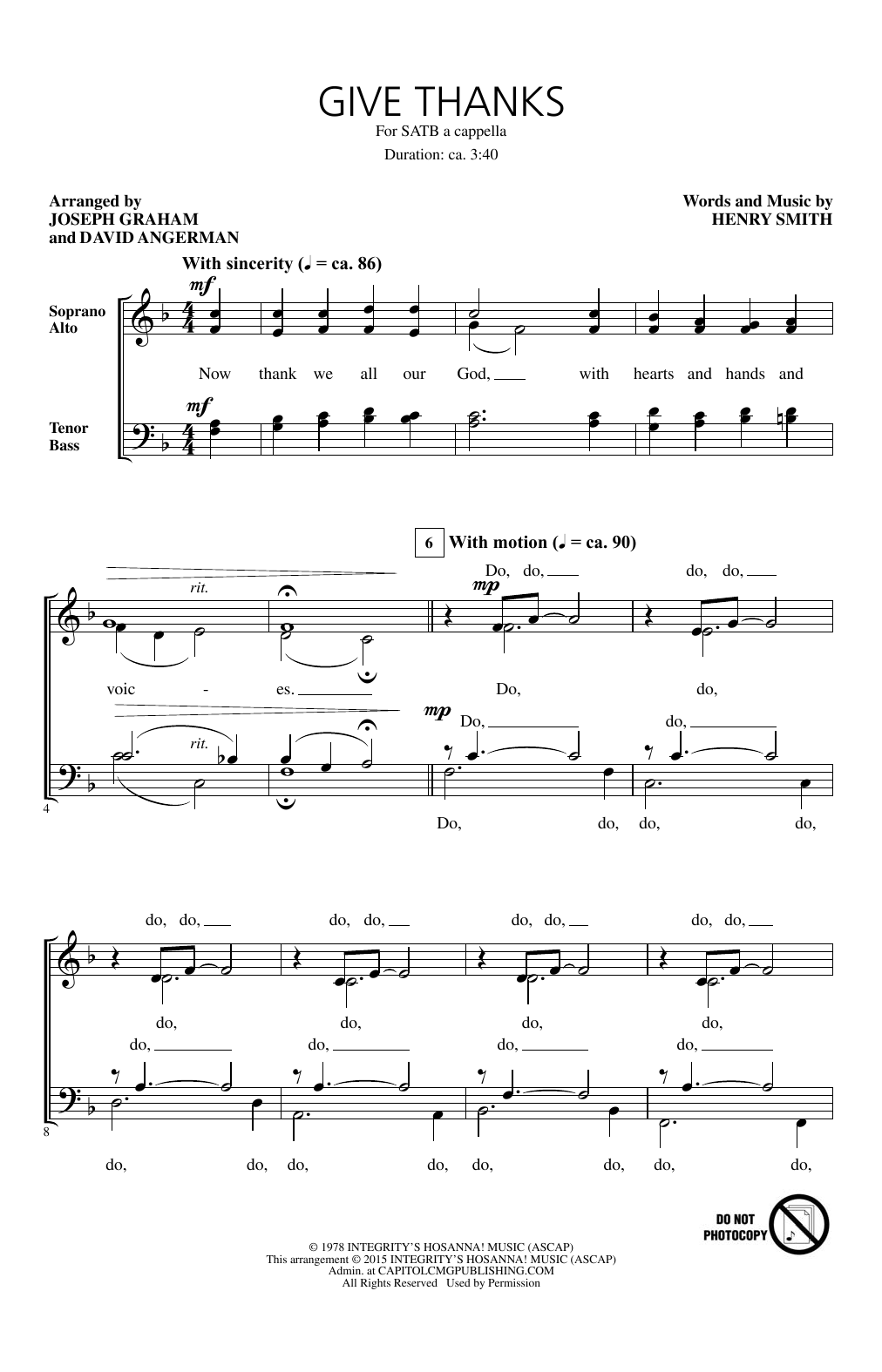 Learn to play Joseph Graham Give Thanks sheet music for SATB Choir in minutes. Price: 3.9900$ Joseph Graham Give Thanks sheet music notes and chords arranged for SATB Choir