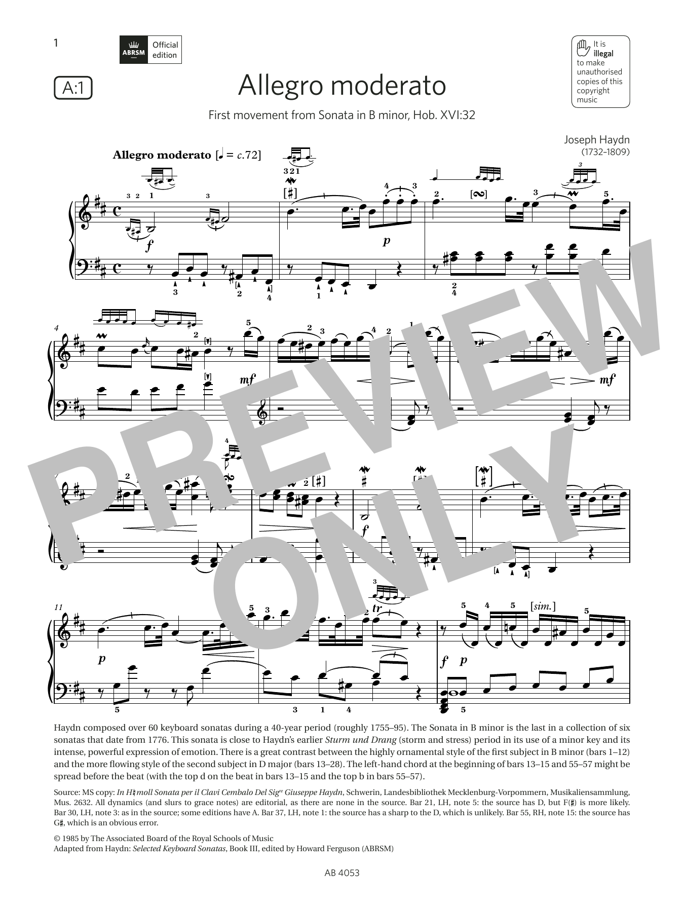 Learn to play Joseph Haydn Allegro moderato (Grade 7, list A1, from the ABRSM Piano Syllabus 2023 & 2024) sheet music for Piano Solo in minutes. Price: 6.7900$ Joseph Haydn Allegro moderato (Grade 7, list A1, from the ABRSM Piano Syllabus 2023 & 2024) sheet music notes and chords arranged for Piano Solo
