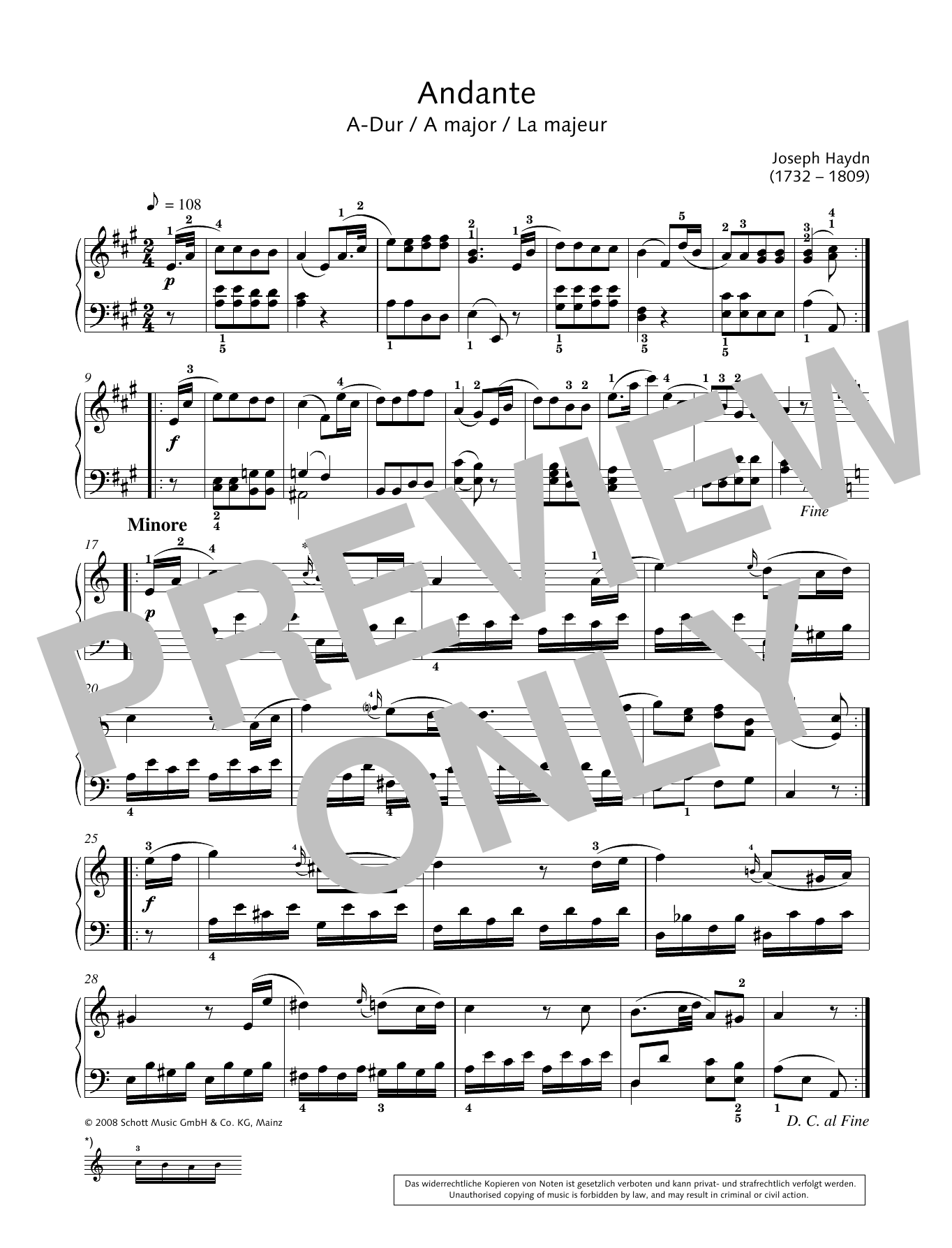 Learn to play Joseph Haydn Andante in A major sheet music for Piano Solo in minutes. Price: 6.9900$ Joseph Haydn Andante in A major sheet music notes and chords arranged for Piano Solo