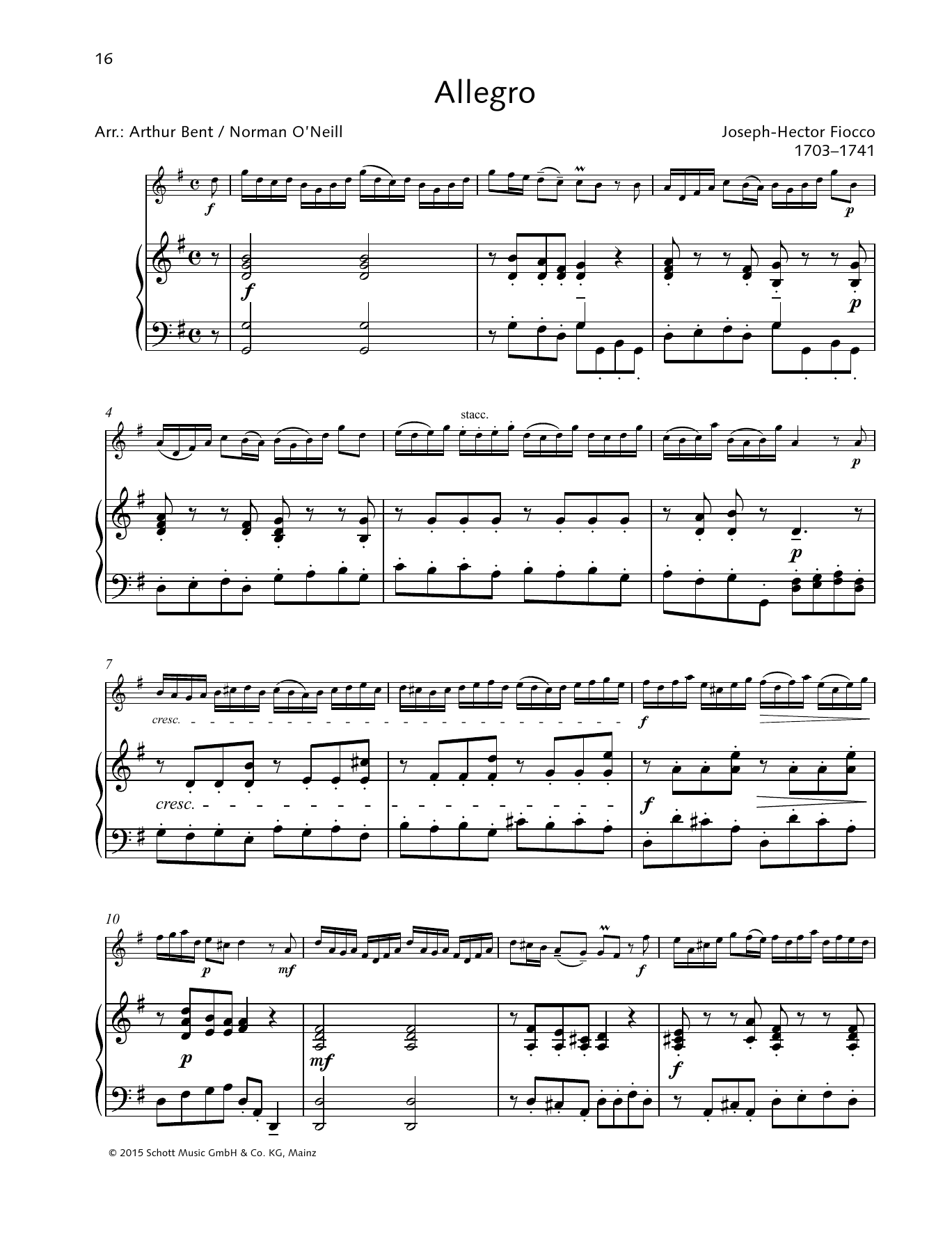 Joseph-Hector Fiocco Allegro sheet music notes and chords. Download Printable PDF.