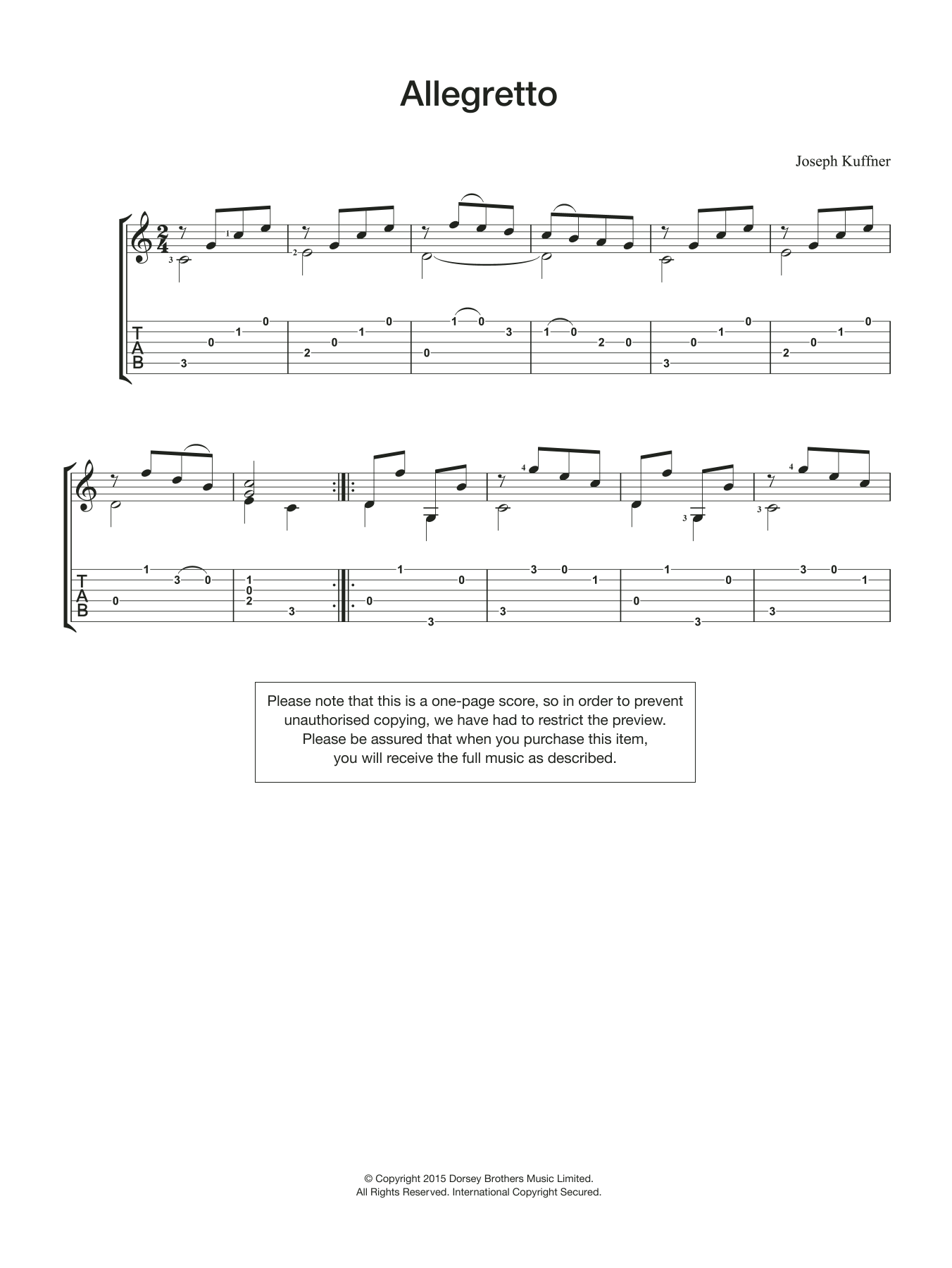 Joseph Kuffner Allegretto sheet music notes and chords. Download Printable PDF.