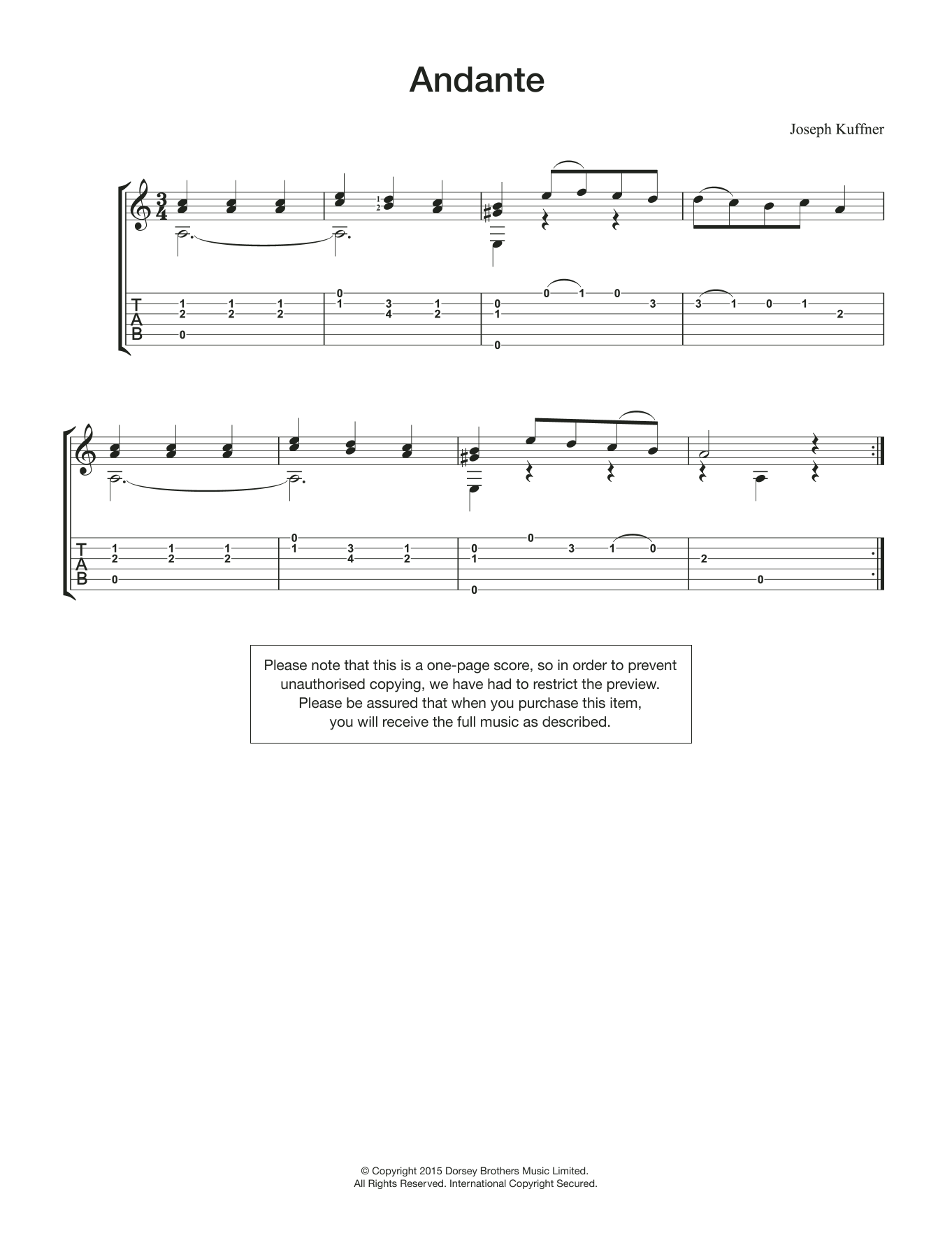 Joseph Kuffner Andante sheet music notes and chords. Download Printable PDF.