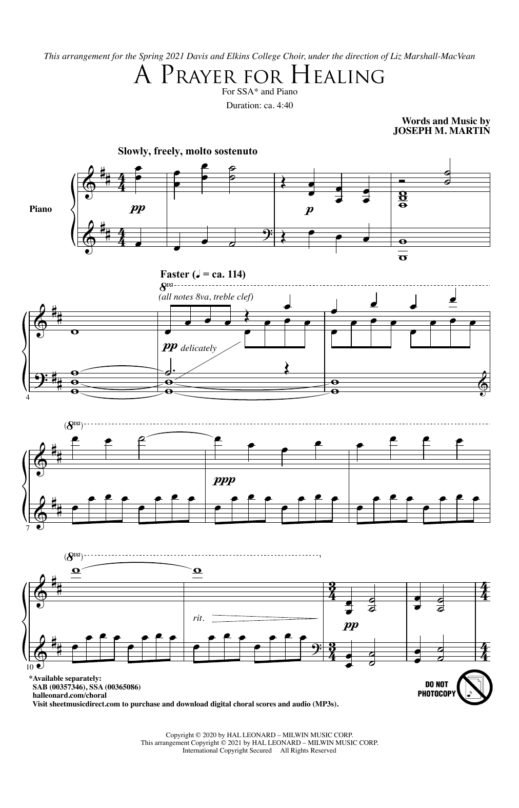 Joseph M. Martin A Prayer For Healing sheet music notes and chords. Download Printable PDF.