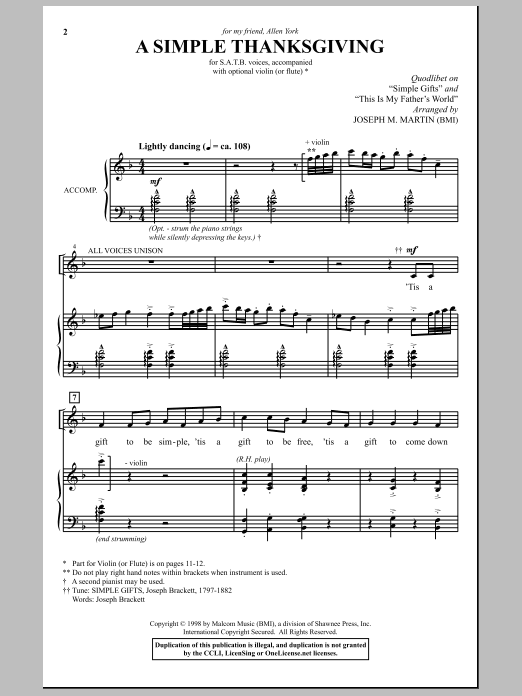 Joseph M. Martin A Simple Thanksgiving sheet music notes and chords. Download Printable PDF.