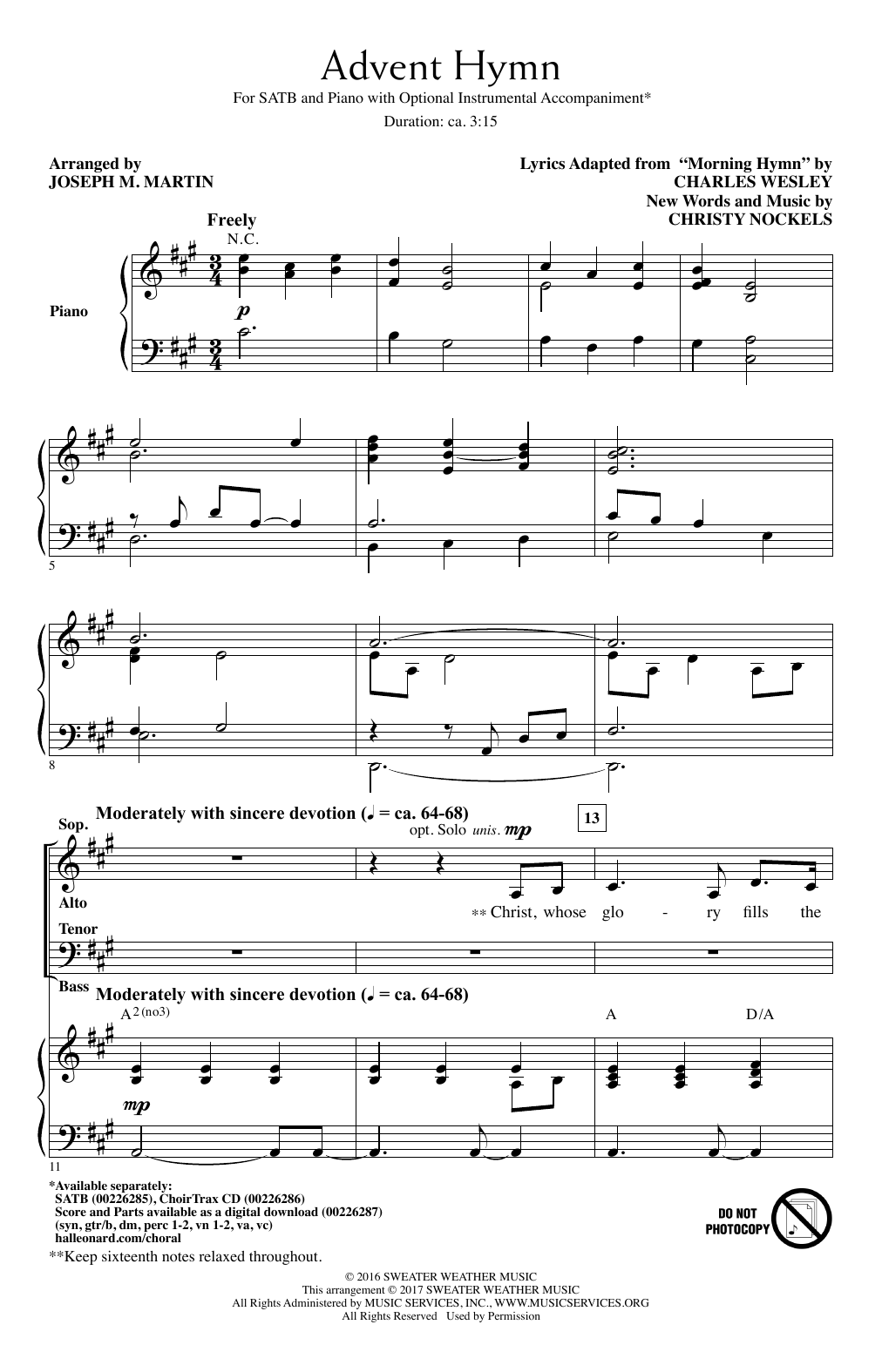 Joseph M. Martin Advent Hymn sheet music notes and chords. Download Printable PDF.