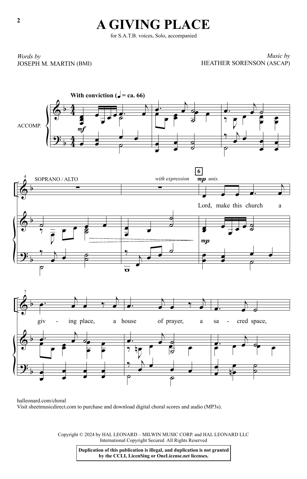 Joseph M. Martin and Heather Sorenson A Giving Place sheet music notes and chords. Download Printable PDF.