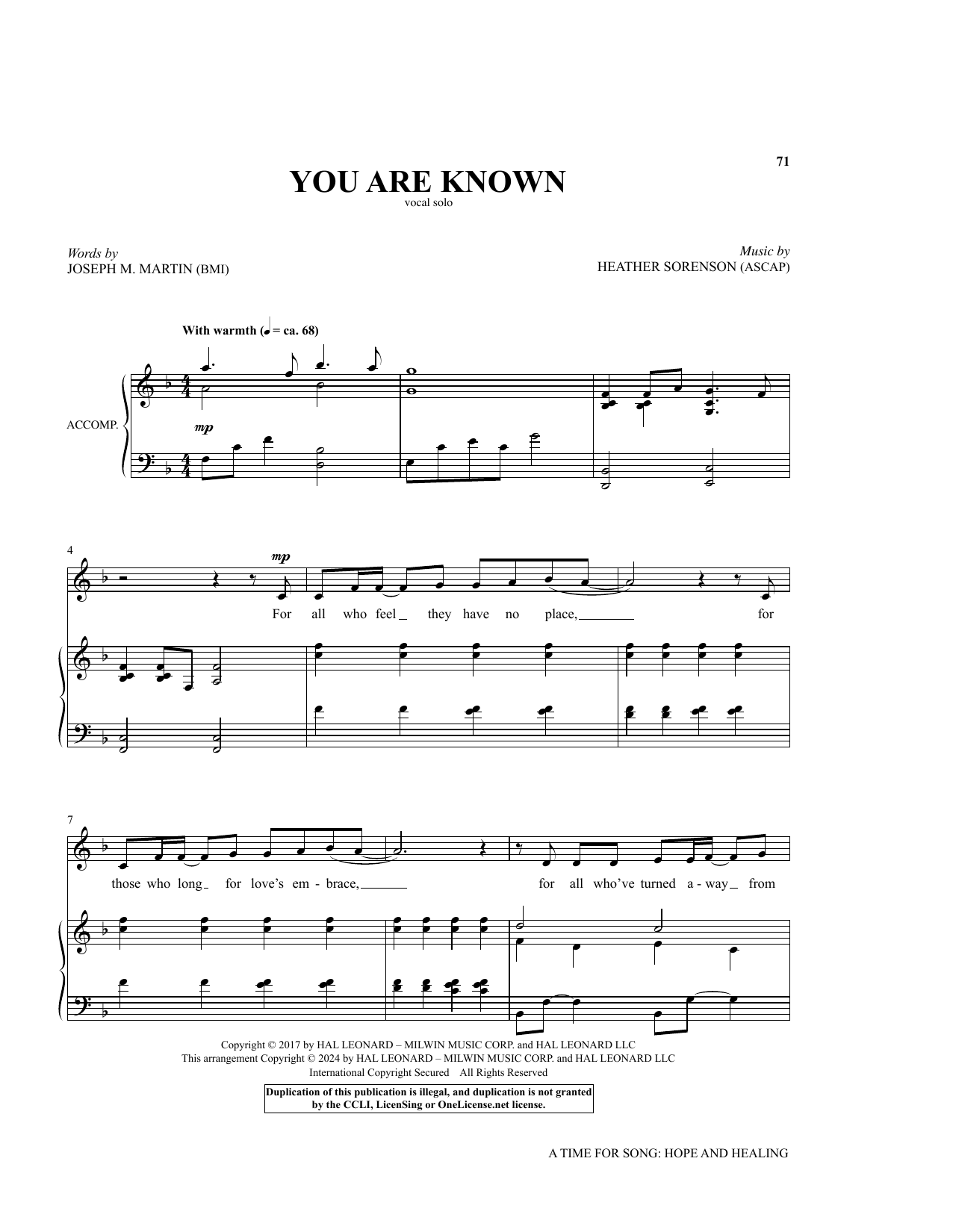 Joseph M. Martin and Heather Sorenson You Are Known sheet music notes and chords. Download Printable PDF.