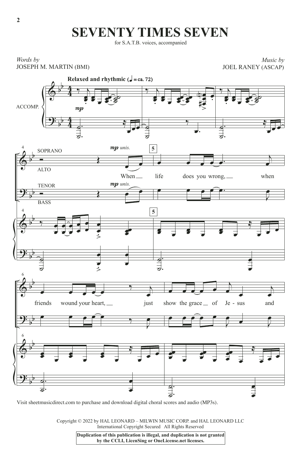 Joseph M. Martin and Joel Raney Seventy Times Seven sheet music notes and chords. Download Printable PDF.