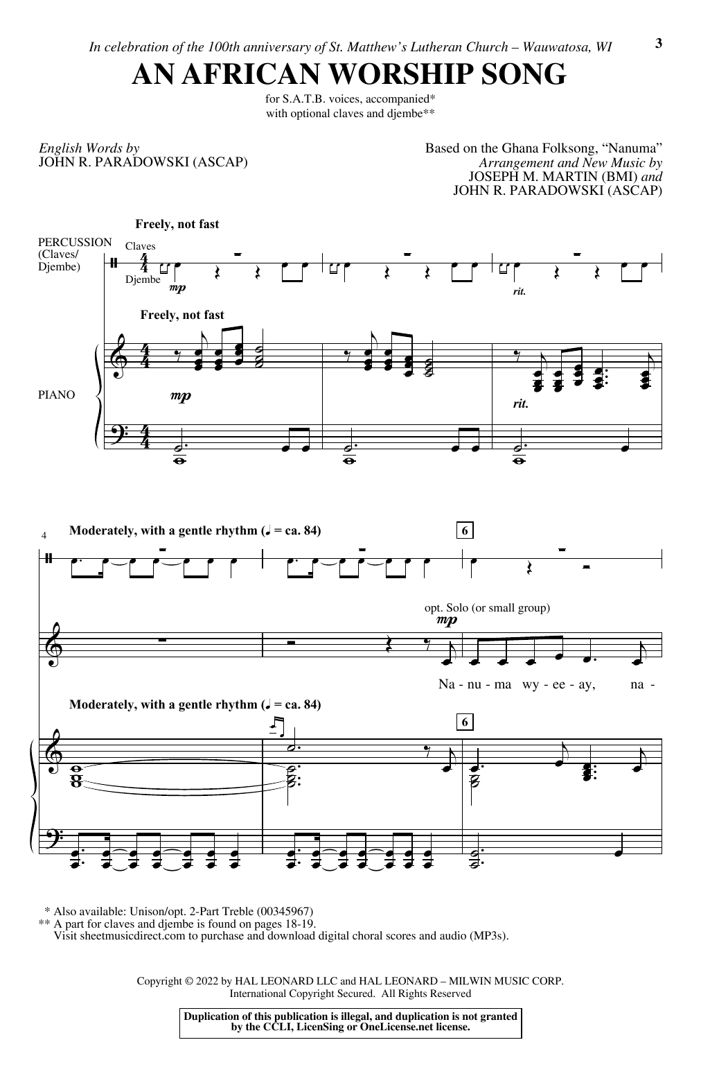 Joseph M. Martin and John R. Paradowski An African Worship Song sheet music notes and chords. Download Printable PDF.