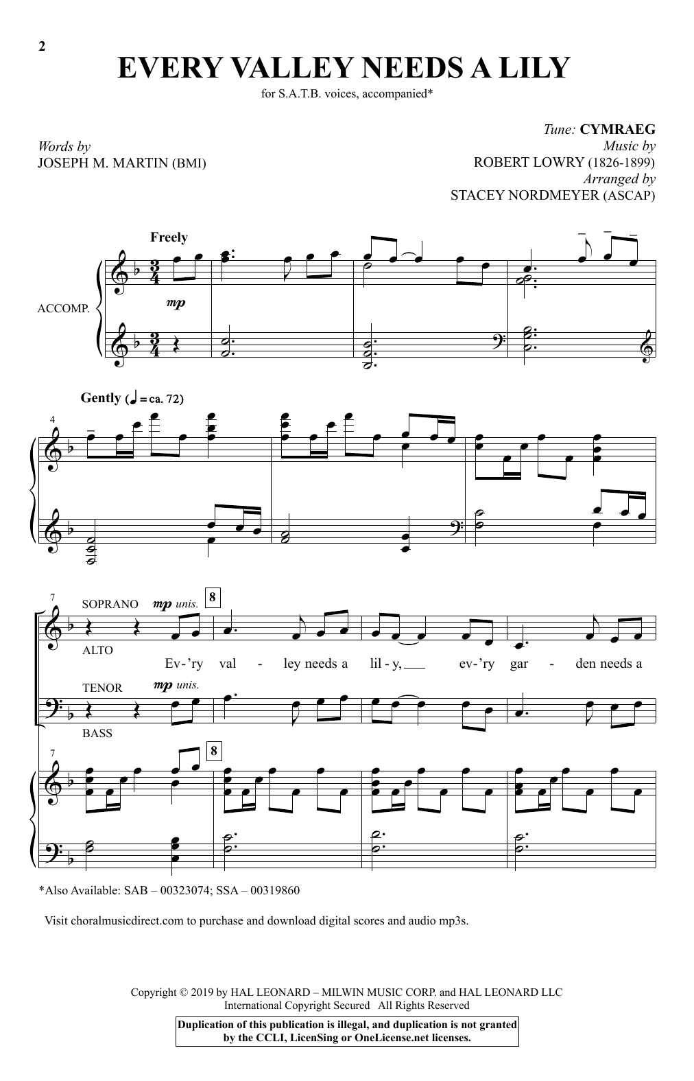 Learn to play Joseph M. Martin and Robert Lowry Every Valley Needs A Lily (arr. Stacey Nordmeyer) sheet music for SATB Choir in minutes. Price: 3.9900$ Joseph M. Martin and Robert Lowry Every Valley Needs A Lily (arr. Stacey Nordmeyer) sheet music notes and chords arranged for SATB Choir