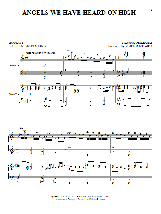 Joseph M. Martin Angels We Have Heard On High sheet music notes and chords. Download Printable PDF.