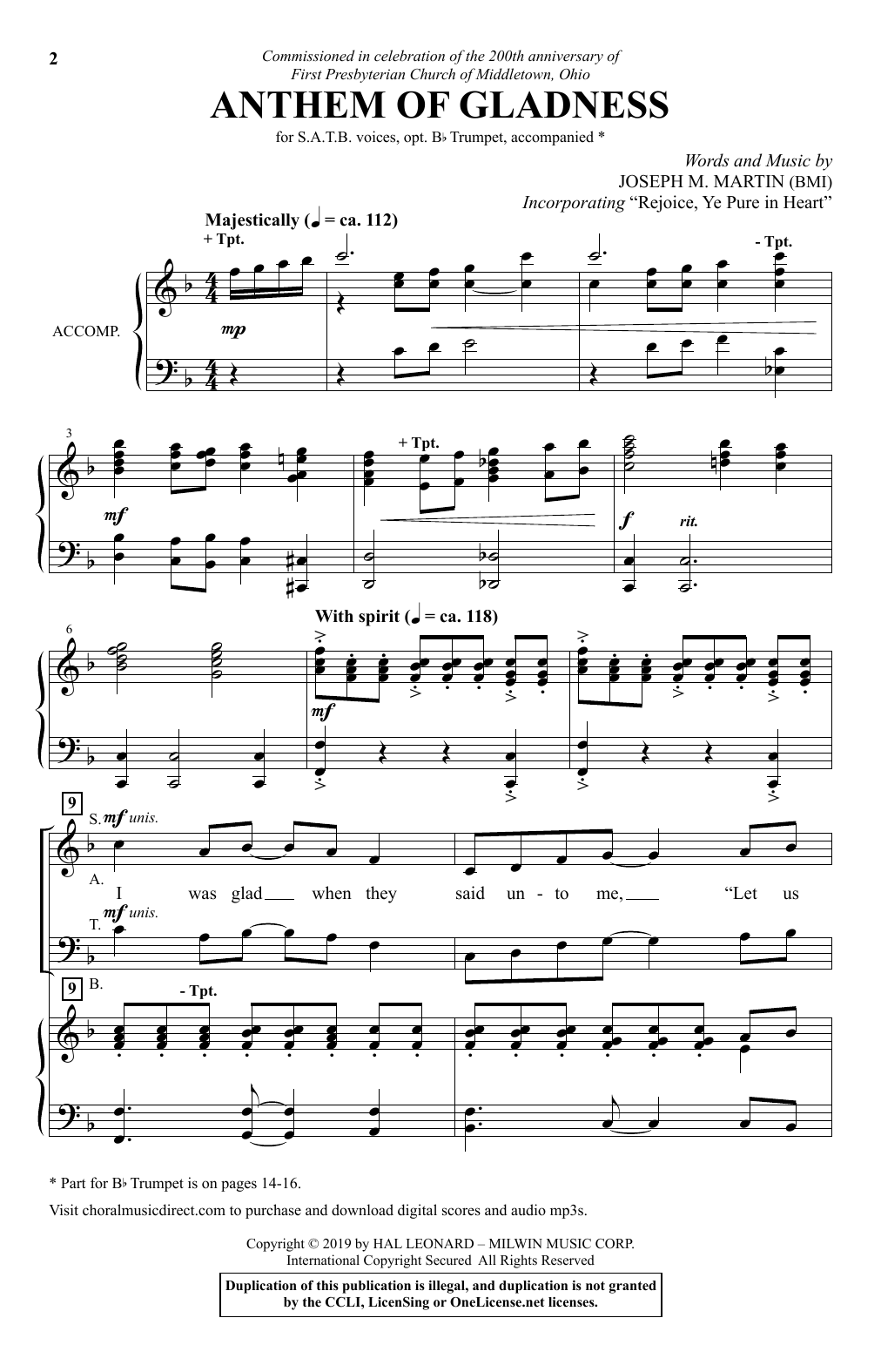 Joseph M. Martin Anthem Of Gladness sheet music notes and chords. Download Printable PDF.