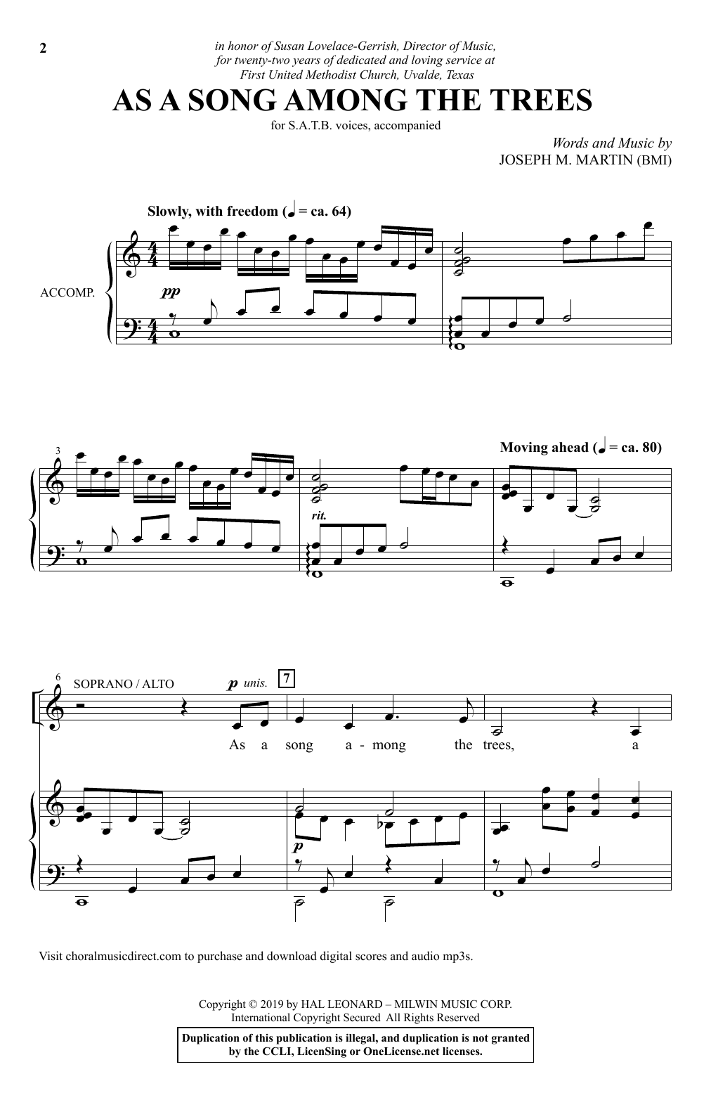Learn to play Joseph M. Martin As A Song Among The Trees sheet music for SATB Choir in minutes. Price: 3.9900$ Joseph M. Martin As A Song Among The Trees sheet music notes and chords arranged for SATB Choir