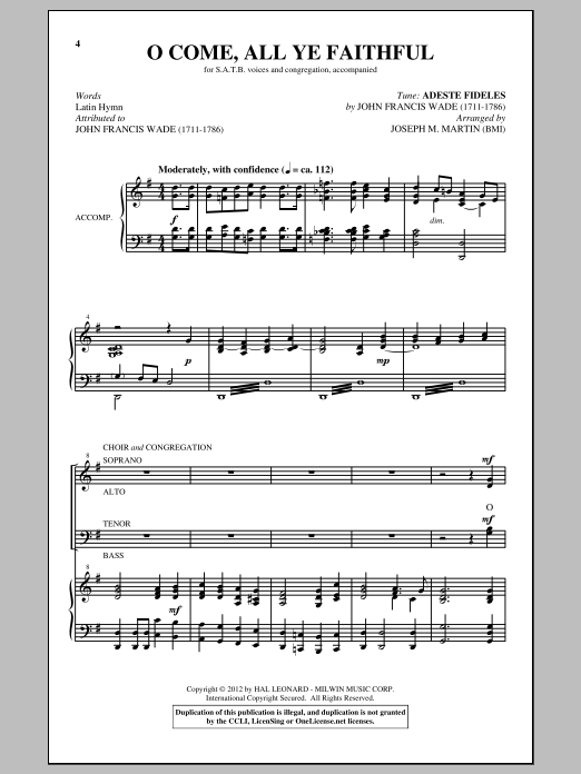 Traditional Carol O Come All Ye Faithful (arr. Joseph M. Martin) sheet music notes and chords arranged for SATB Choir