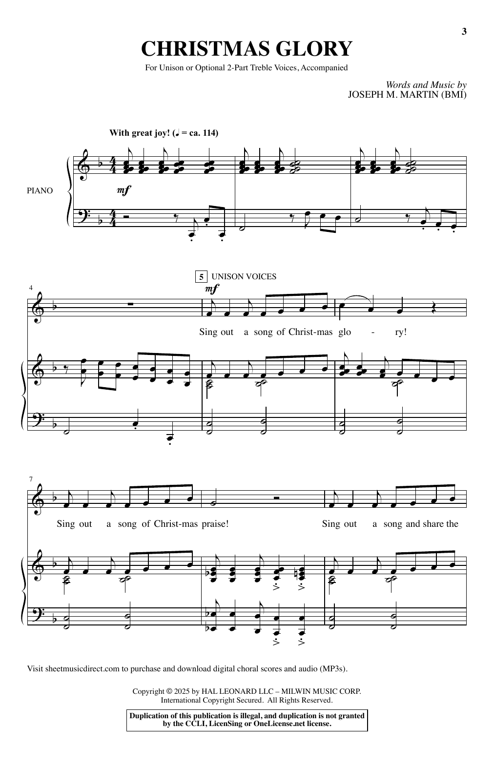 Joseph M. Martin Christmas Glory sheet music notes and chords. Download Printable PDF.