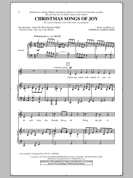 Joseph M. Martin Christmas Songs Of Joy sheet music notes and chords. Download Printable PDF.