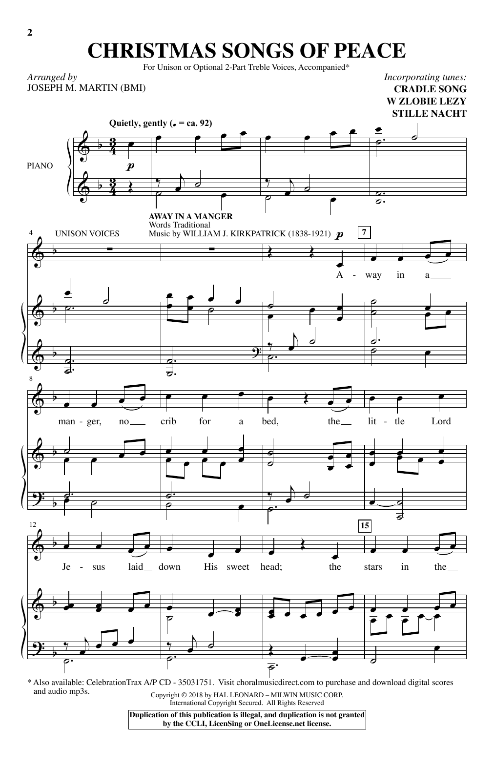 Joseph M. Martin Christmas Songs Of Peace sheet music notes and chords. Download Printable PDF.