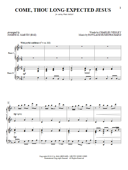 Learn to play Joseph M. Martin Come, Thou Long-Expected Jesus sheet music for Piano Duet in minutes. Price: 7.8900$ Joseph M. Martin Come, Thou Long-Expected Jesus sheet music notes and chords arranged for Piano Duet
