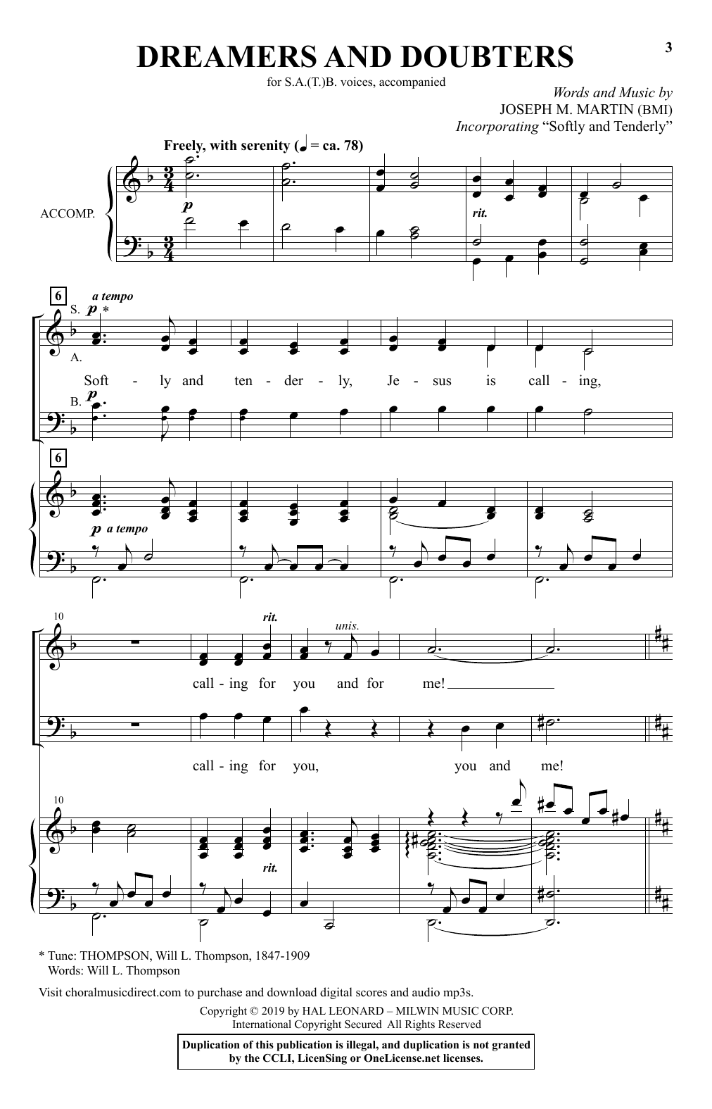 Joseph M. Martin Dreamers And Doubters sheet music notes and chords arranged for SATB Choir