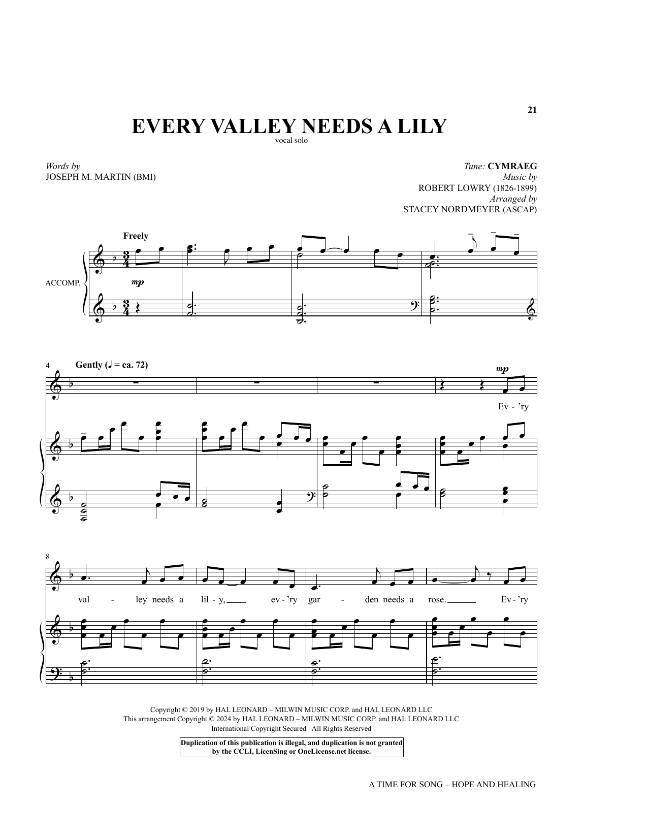 Joseph M. Martin Every Valley Needs A Lily sheet music notes and chords arranged for Piano & Vocal