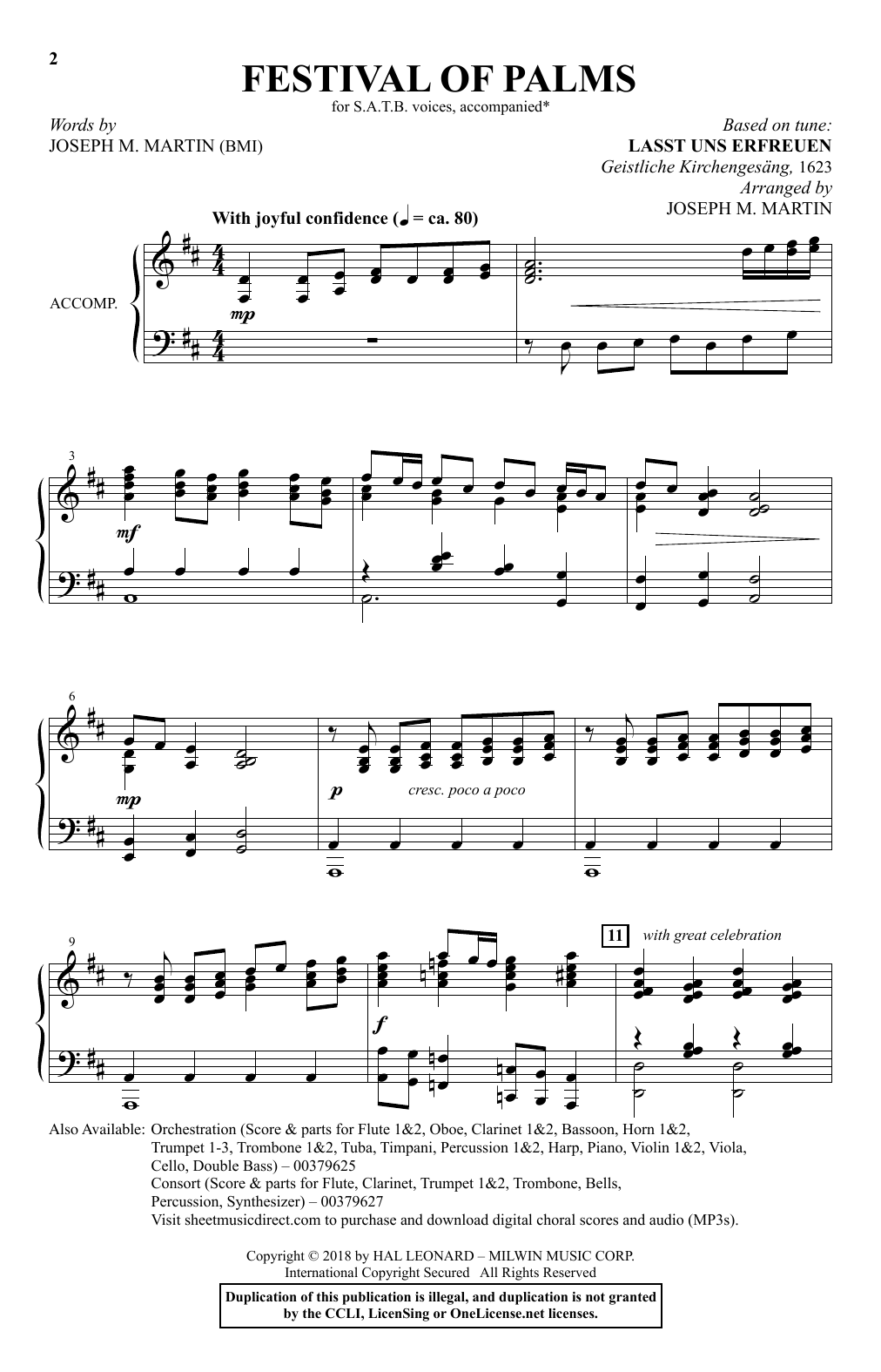 Learn to play Joseph M. Martin Festival of Palms sheet music for SATB Choir in minutes. Price: 3.9900$ Joseph M. Martin Festival of Palms sheet music notes and chords arranged for SATB Choir