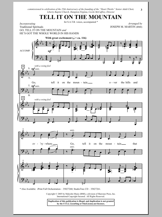 Joseph M. Martin Go, Tell It On The Mountain sheet music notes and chords. Download Printable PDF.