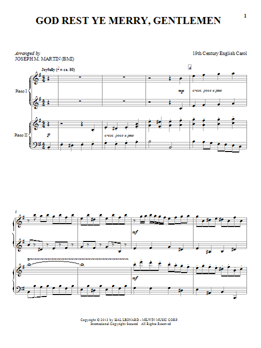 Learn to play Joseph M. Martin God Rest Ye Merry, Gentlemen sheet music for Piano Duet in minutes. Price: 7.8900$ Joseph M. Martin God Rest Ye Merry, Gentlemen sheet music notes and chords arranged for Piano Duet