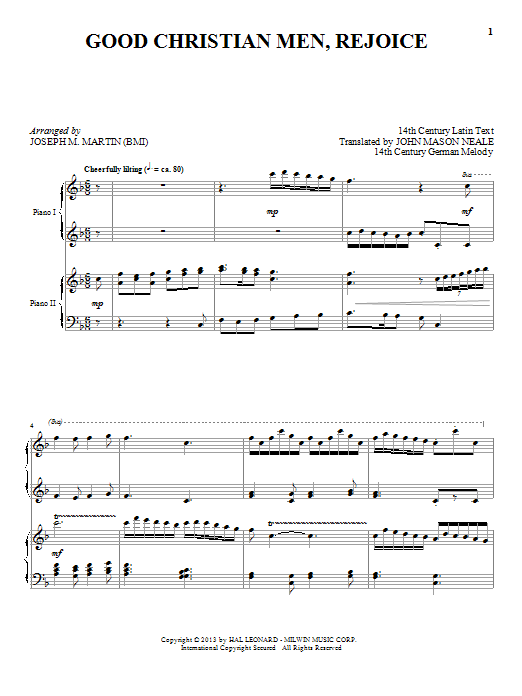 Learn to play Joseph M. Martin Good Christian Men, Rejoice sheet music for Piano Duet in minutes. Price: 7.8900$ Joseph M. Martin Good Christian Men, Rejoice sheet music notes and chords arranged for Piano Duet