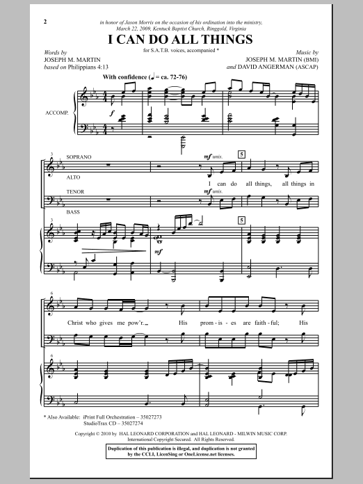 Learn to play Joseph M. Martin I Can Do All Things sheet music for SATB Choir in minutes. Price: 3.9900$ Joseph M. Martin I Can Do All Things sheet music notes and chords arranged for SATB Choir