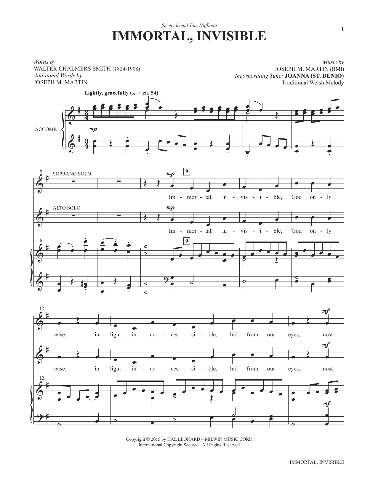 Joseph M. Martin Immortal, Invisible (from Voices Together: Duets for Sanctuary Singers) sheet music notes and chords. Download Printable PDF.