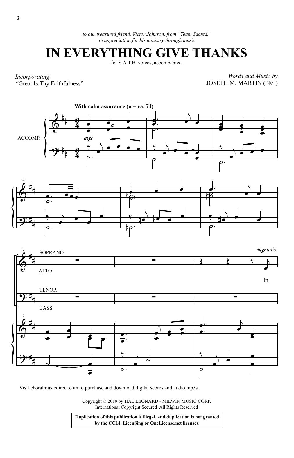 Joseph M. Martin In Everything Give Thanks sheet music notes and chords. Download Printable PDF.