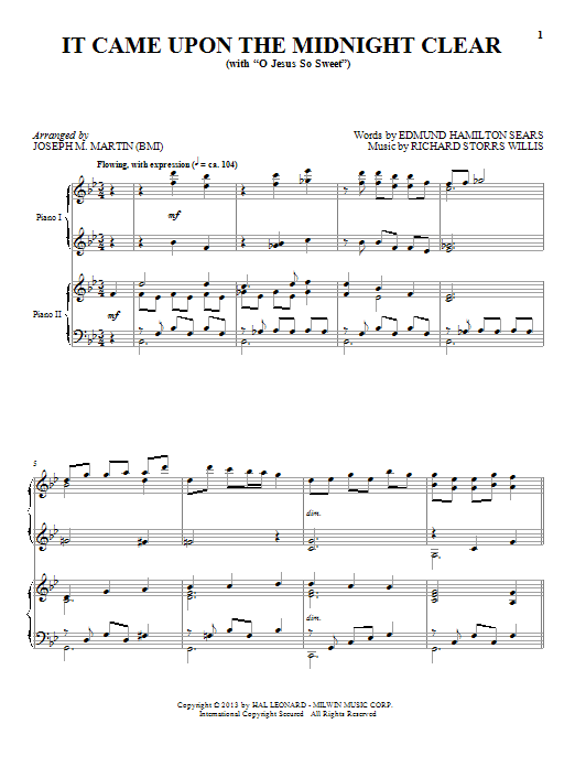 Learn to play Joseph M. Martin It Came Upon The Midnight Clear sheet music for Piano Duet in minutes. Price: 7.8900$ Joseph M. Martin It Came Upon The Midnight Clear sheet music notes and chords arranged for Piano Duet
