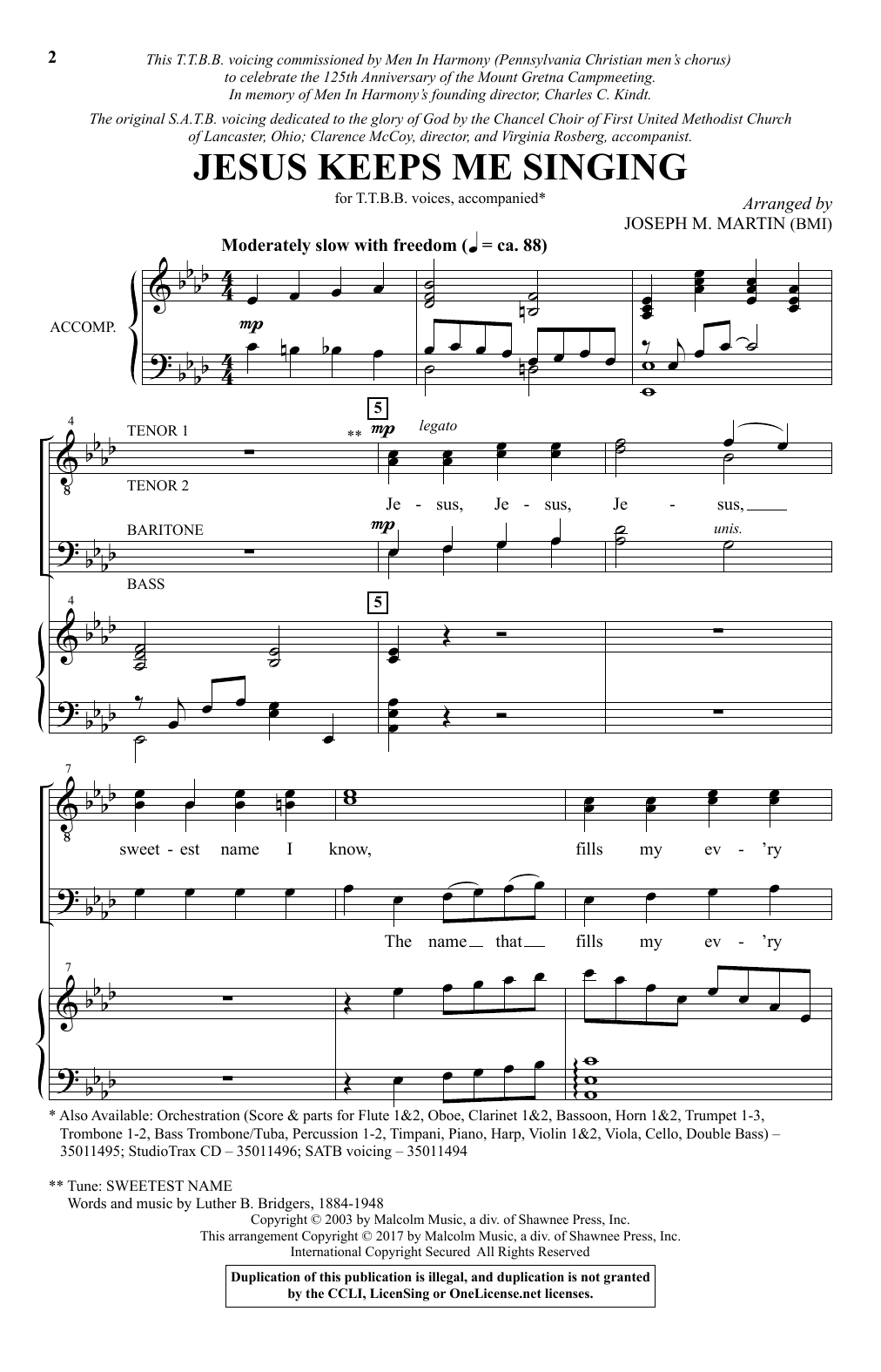 Learn to play Joseph M. Martin Jesus Keeps Me Singing sheet music for TTBB Choir in minutes. Price: 3.9900$ Joseph M. Martin Jesus Keeps Me Singing sheet music notes and chords arranged for TTBB Choir