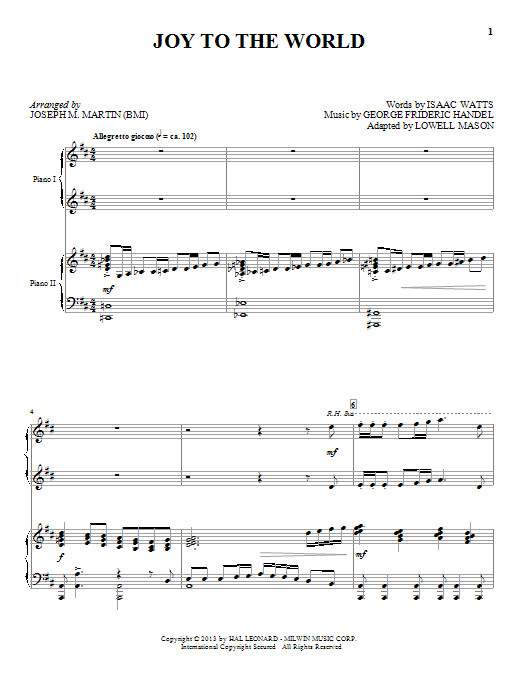 Joseph M. Martin Joy To The World sheet music notes and chords. Download Printable PDF.