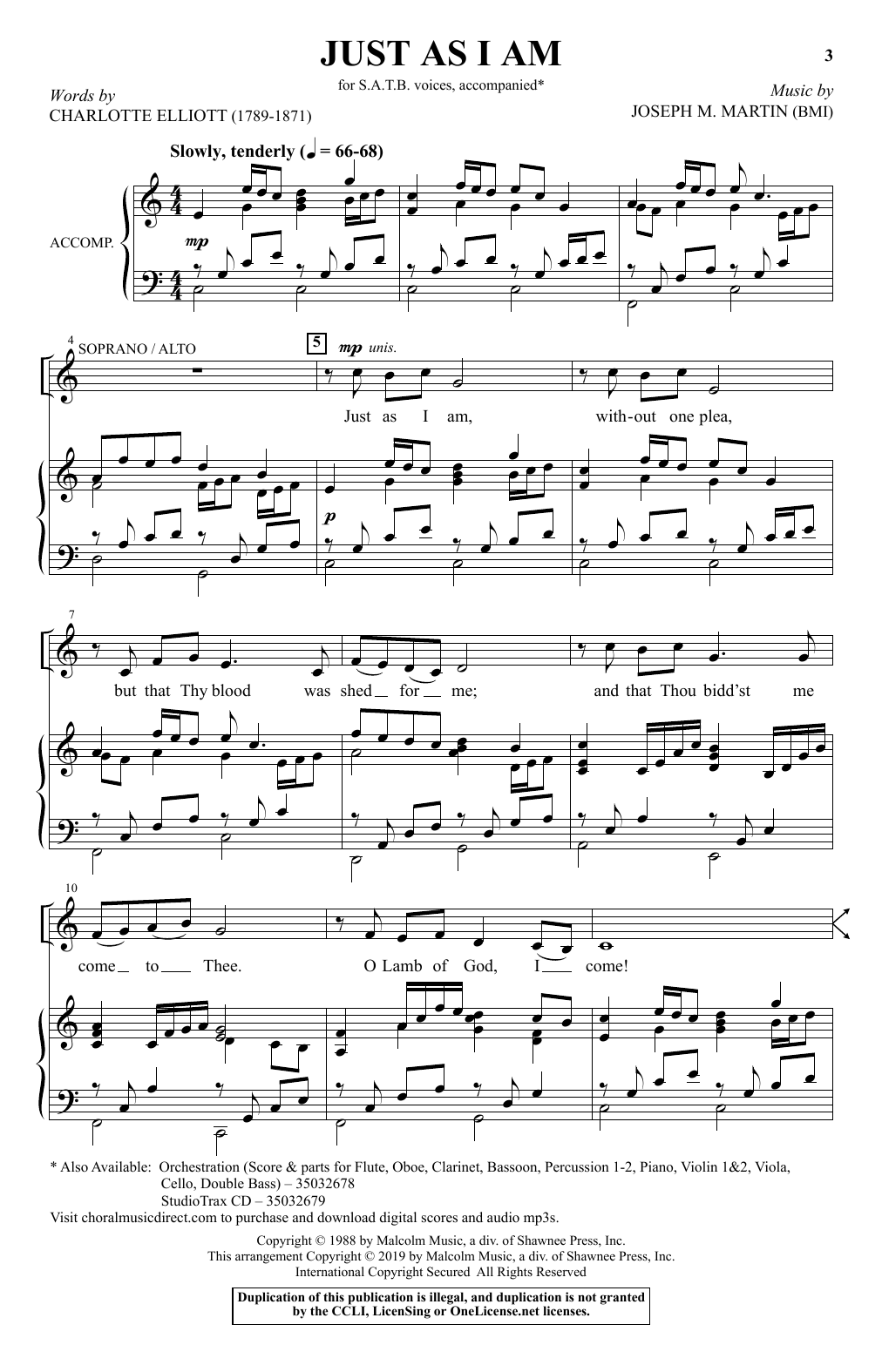 Joseph M. Martin Just As I Am sheet music notes and chords arranged for SATB Choir