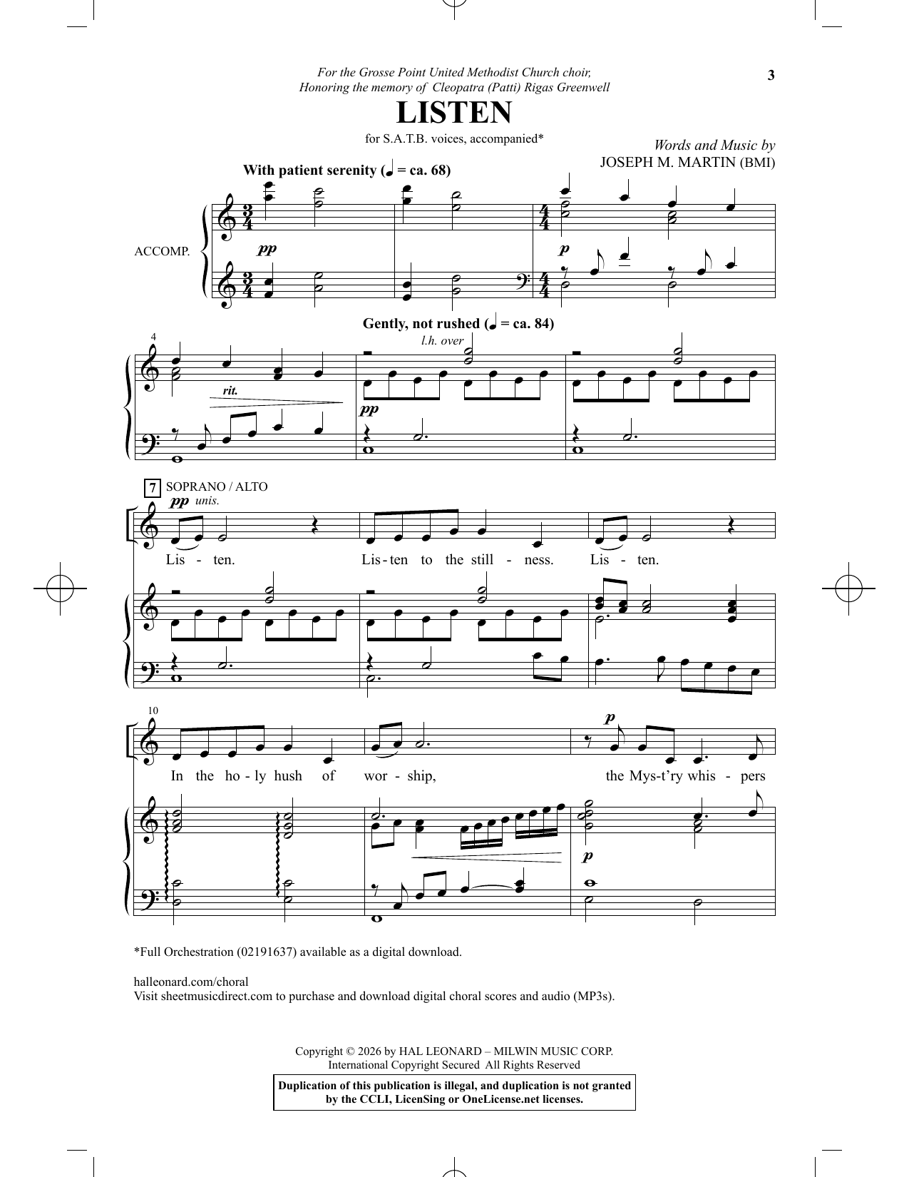 Joseph M. Martin Listen sheet music notes and chords arranged for SATB Choir
