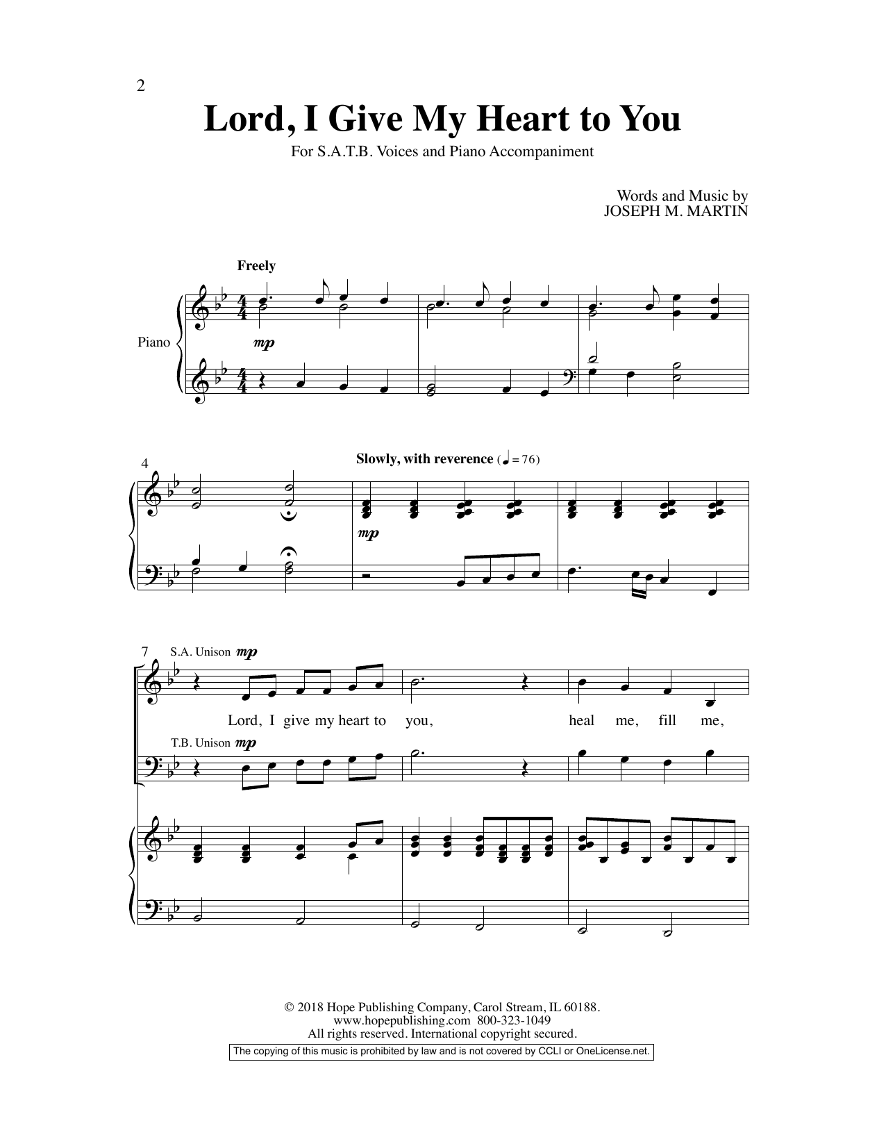 Joseph M. Martin Lord, I Give My Heart To You sheet music notes and chords. Download Printable PDF.