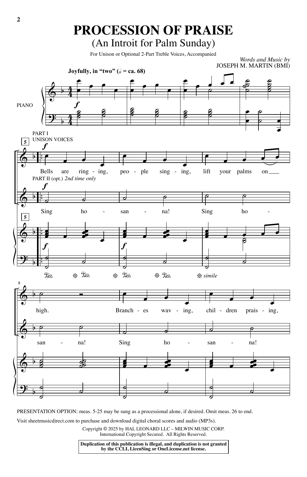 Joseph M. Martin Procession Of Praise (An Introit For Palm Sunday) sheet music notes and chords. Download Printable PDF.