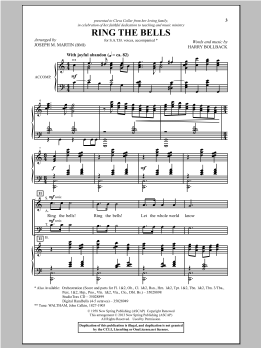 Joseph M. Martin Ring The Bells sheet music notes and chords. Download Printable PDF.