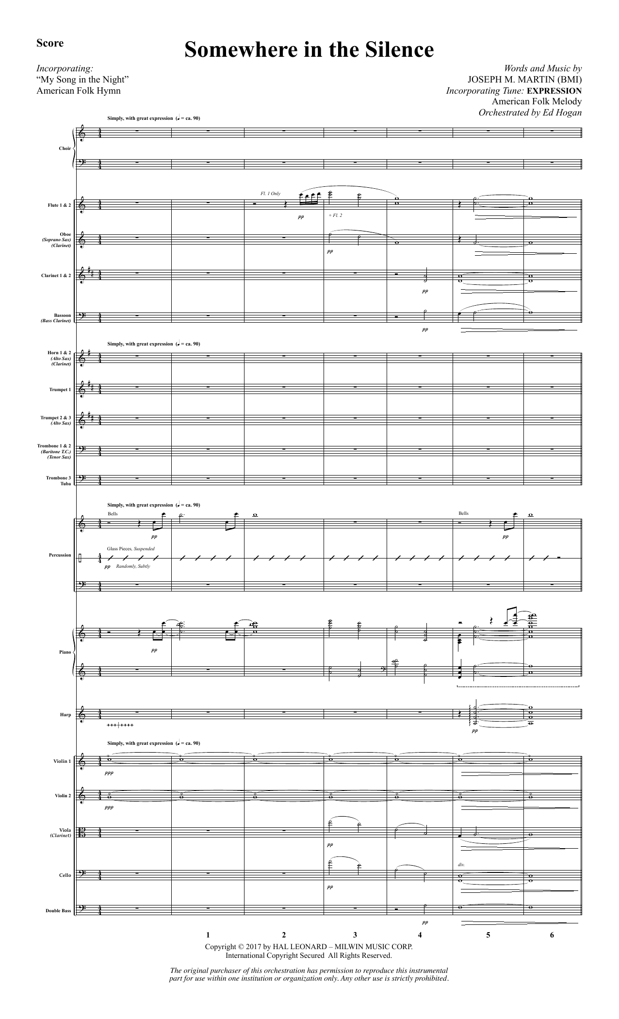 Joseph M. Martin Somewhere in the Silence - Full Score sheet music notes and chords arranged for Choir Instrumental Pak