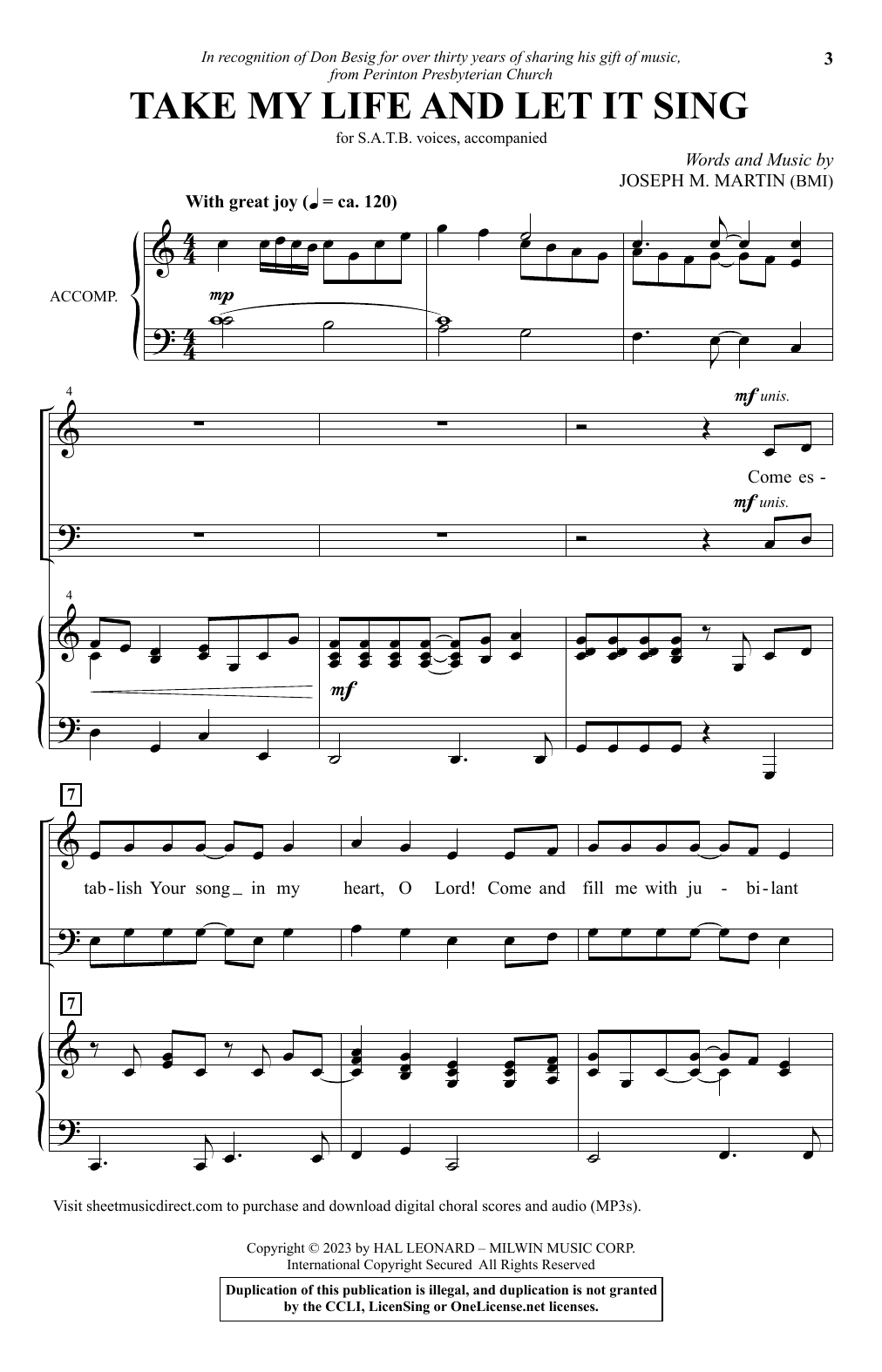 Joseph M. Martin Take My Life And Let It Sing sheet music notes and chords. Download Printable PDF.